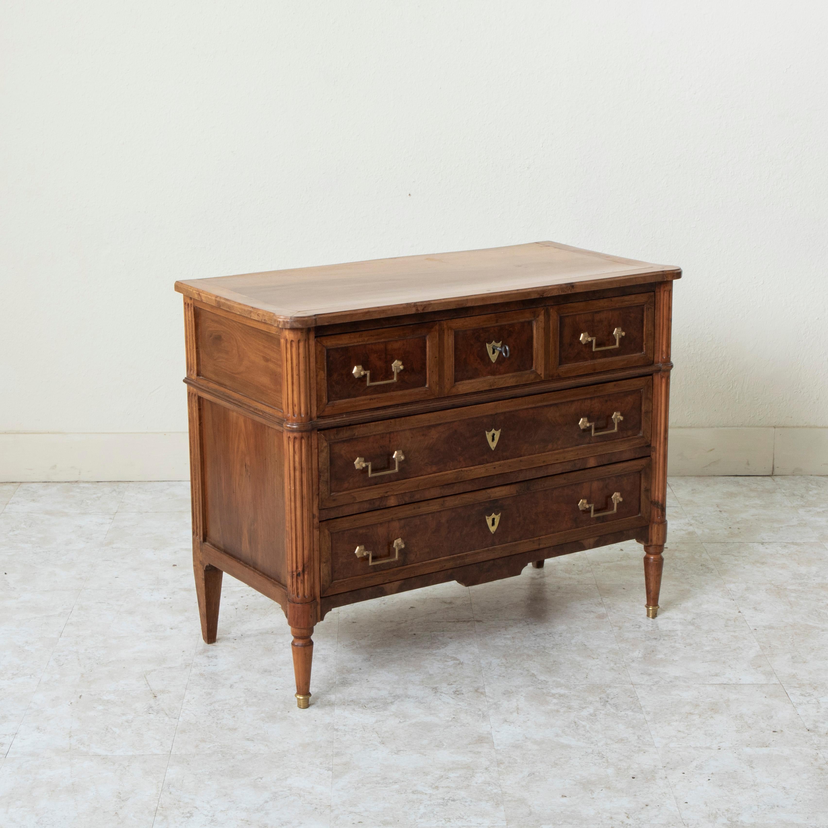 19th Century French Louis XVI Style Burl Walnut Commode or Chest, 39-inch width In Good Condition In Fayetteville, AR