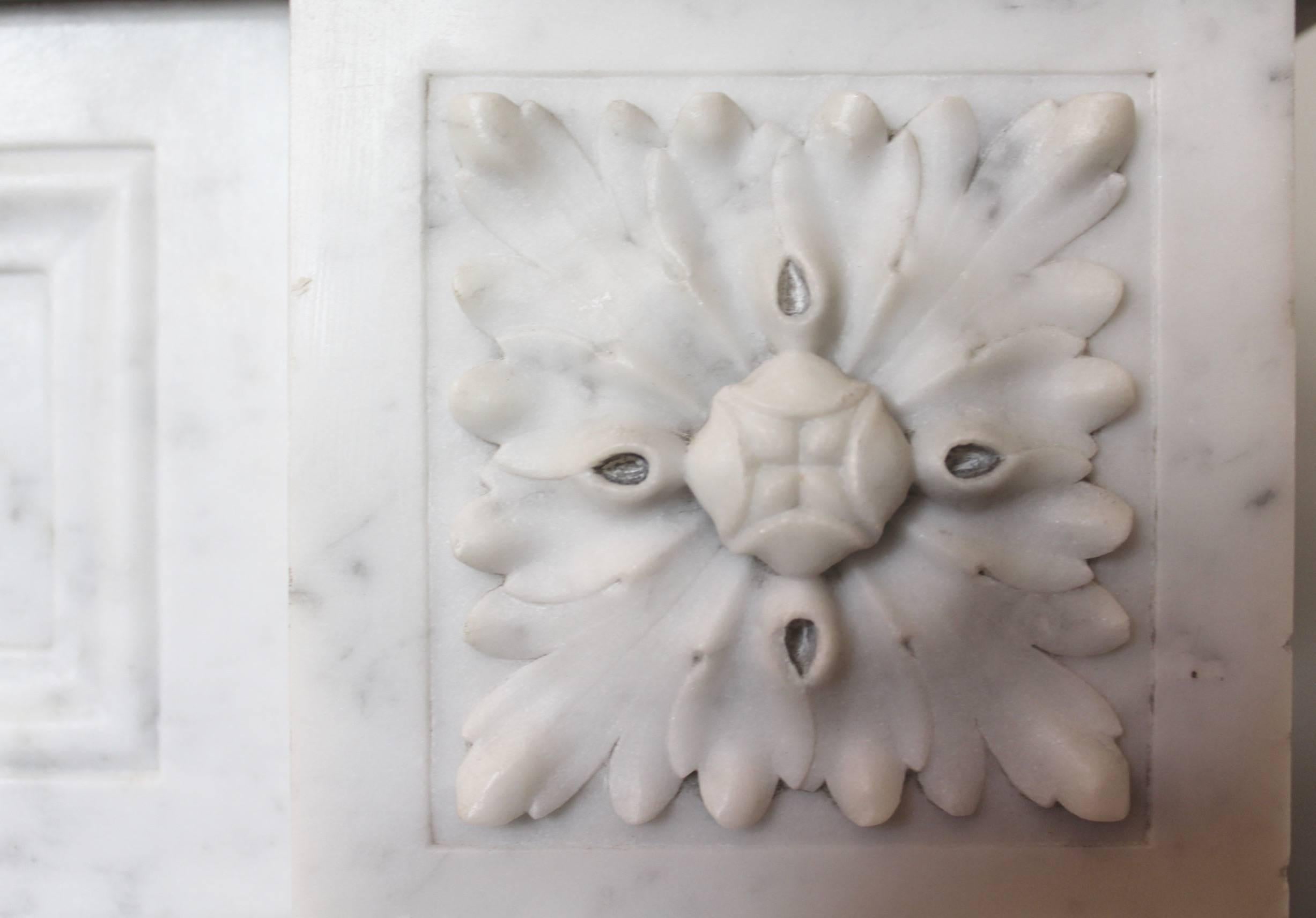 Bronze 19th Century French Louis XVI Style Carrara Marble Mantel For Sale