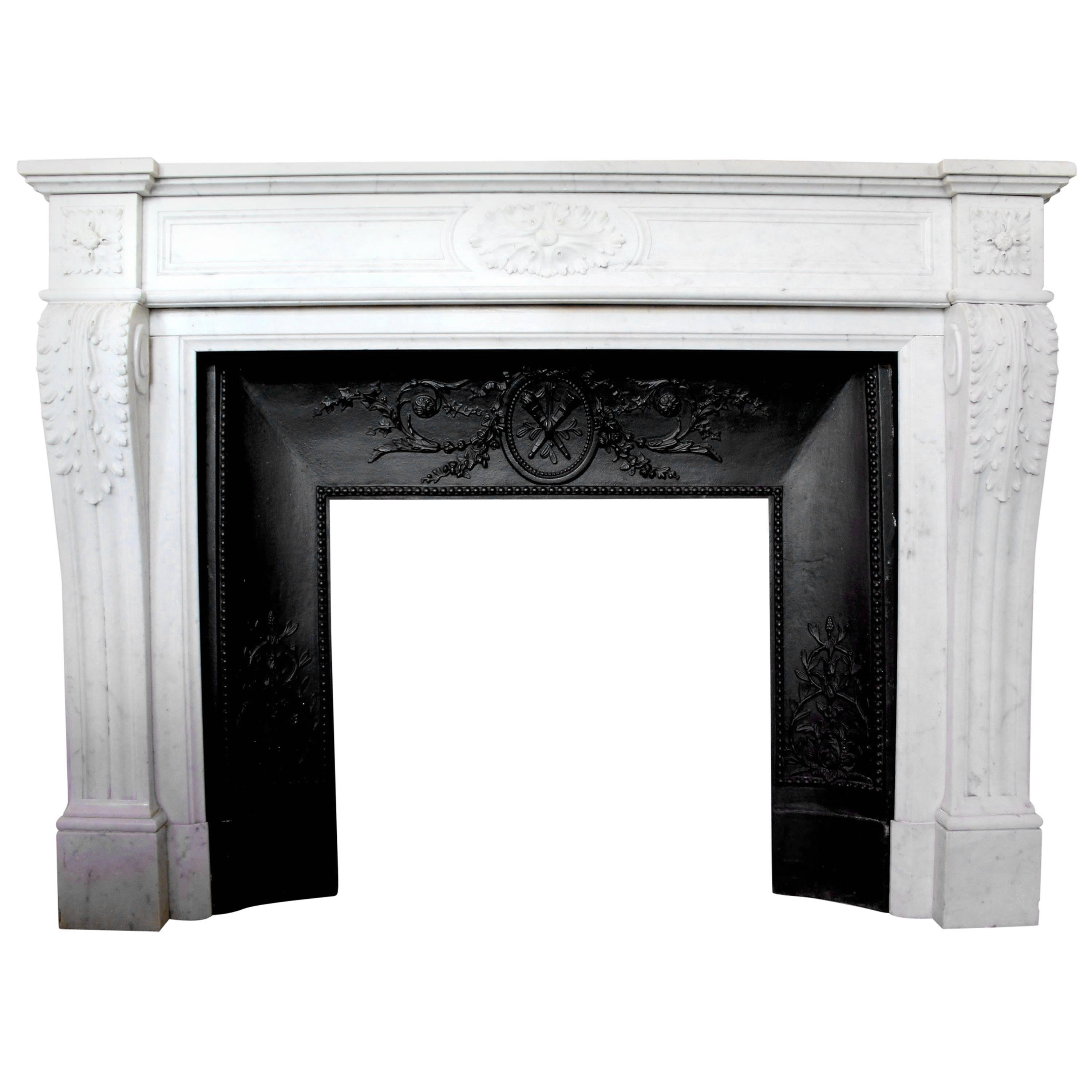19th Century French Louis XVI Style Carrara Marble Mantel For Sale