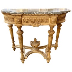 19th Century French Louis XVI Style Carved and Bleached Beechwood Console