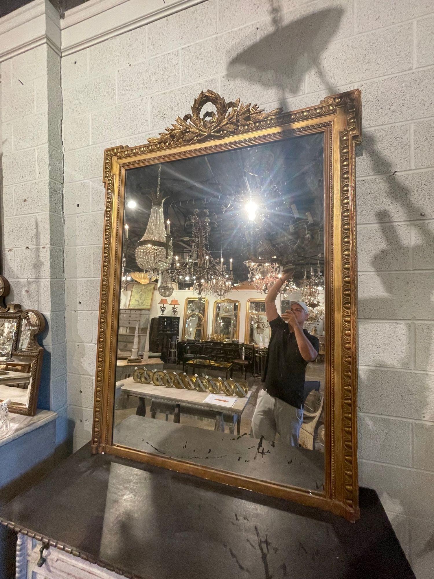 19th Century French Louis XVI Style Carved and Giltwood Mirror In Good Condition In Dallas, TX