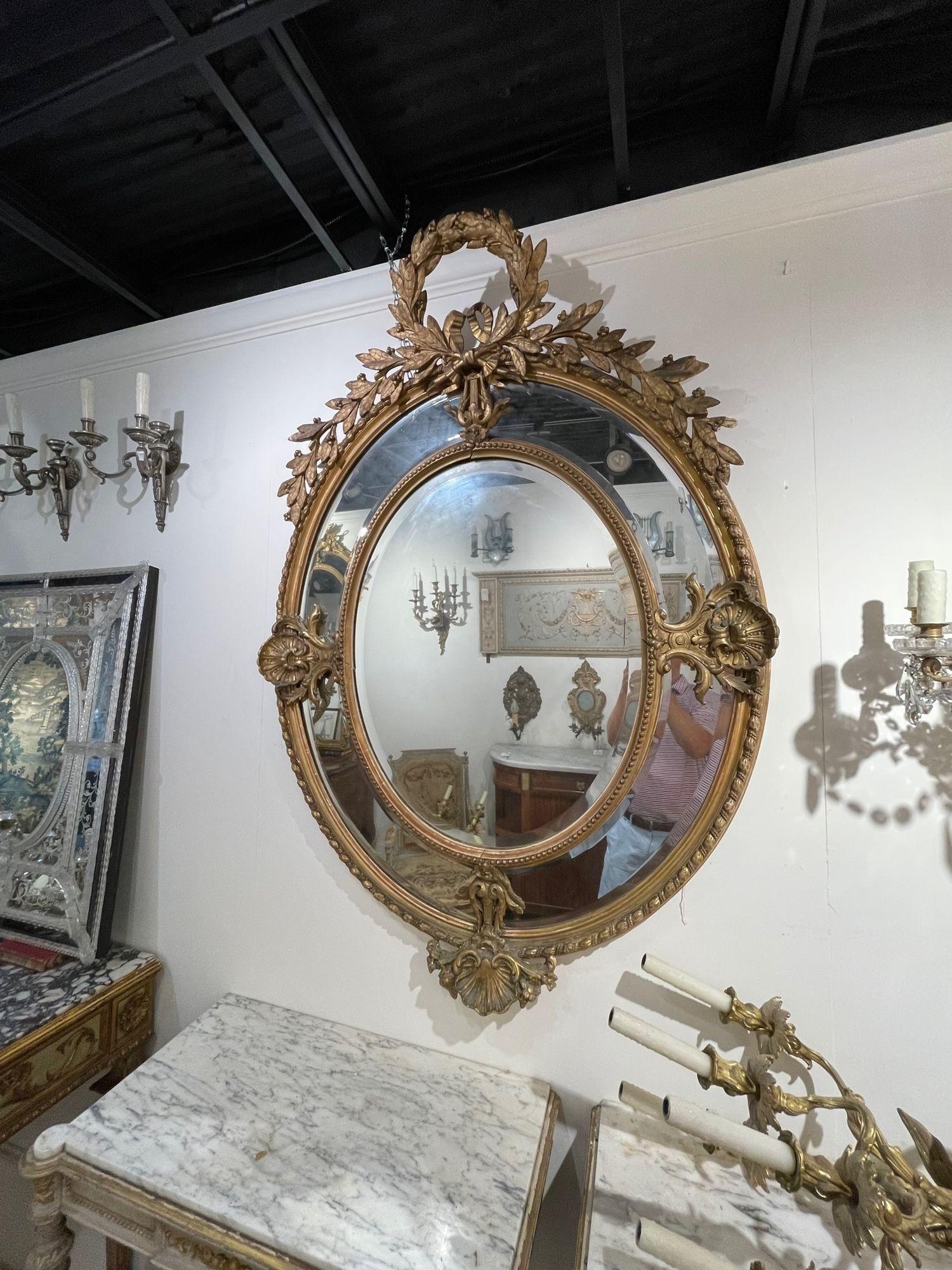 Hand-Carved 19th Century French Louis XVI Style Carved and Giltwood Mirror