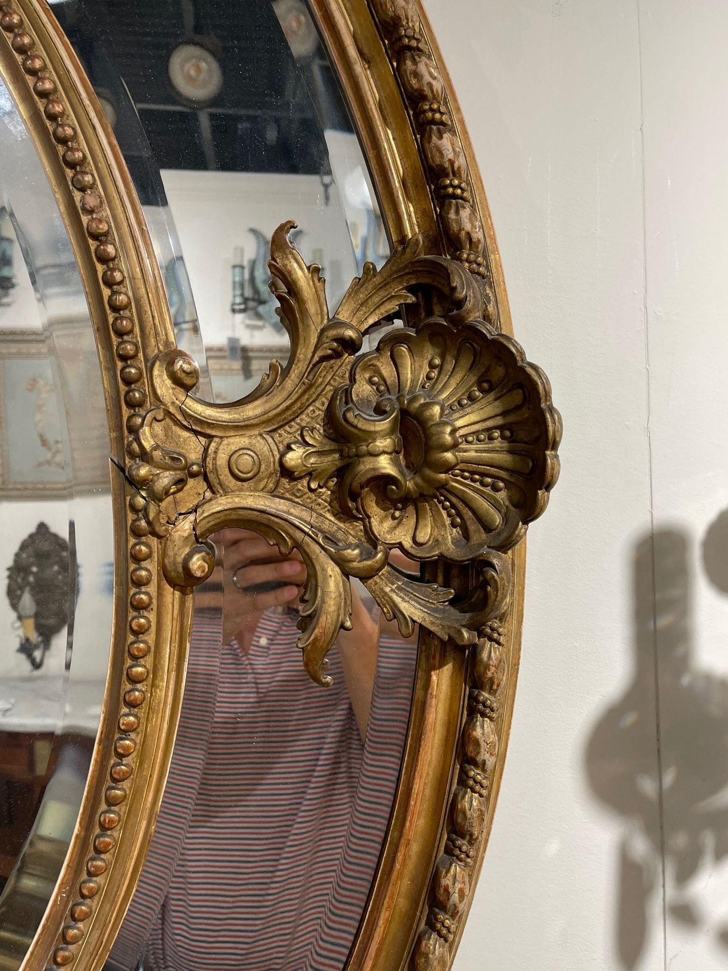 19th Century French Louis XVI Style Carved and Giltwood Mirror In Good Condition In Dallas, TX