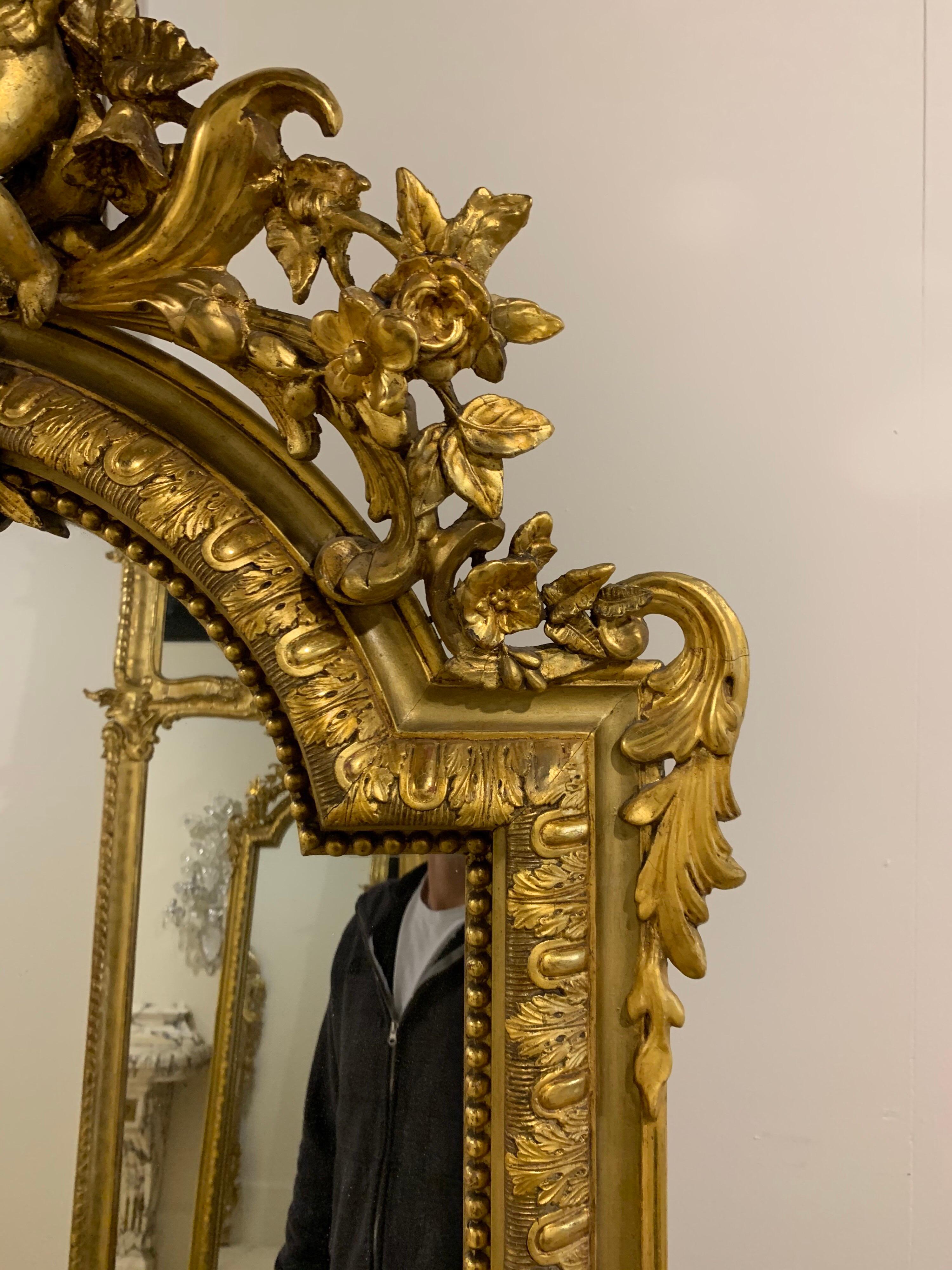 19th Century French Louis XVI Style Carved and Giltwood Mirror 2