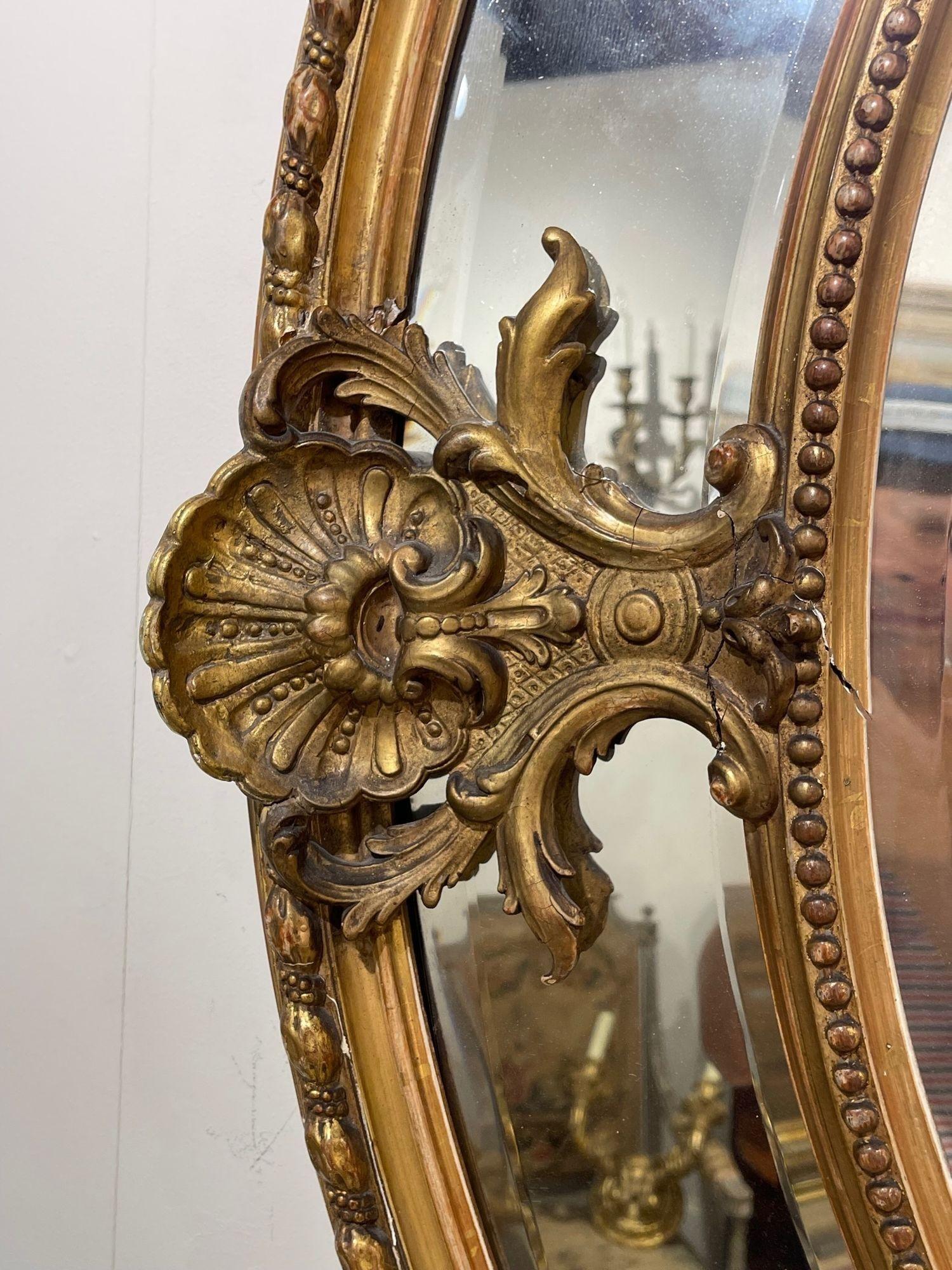19th Century French Louis XVI Style Carved and Giltwood Mirror 1