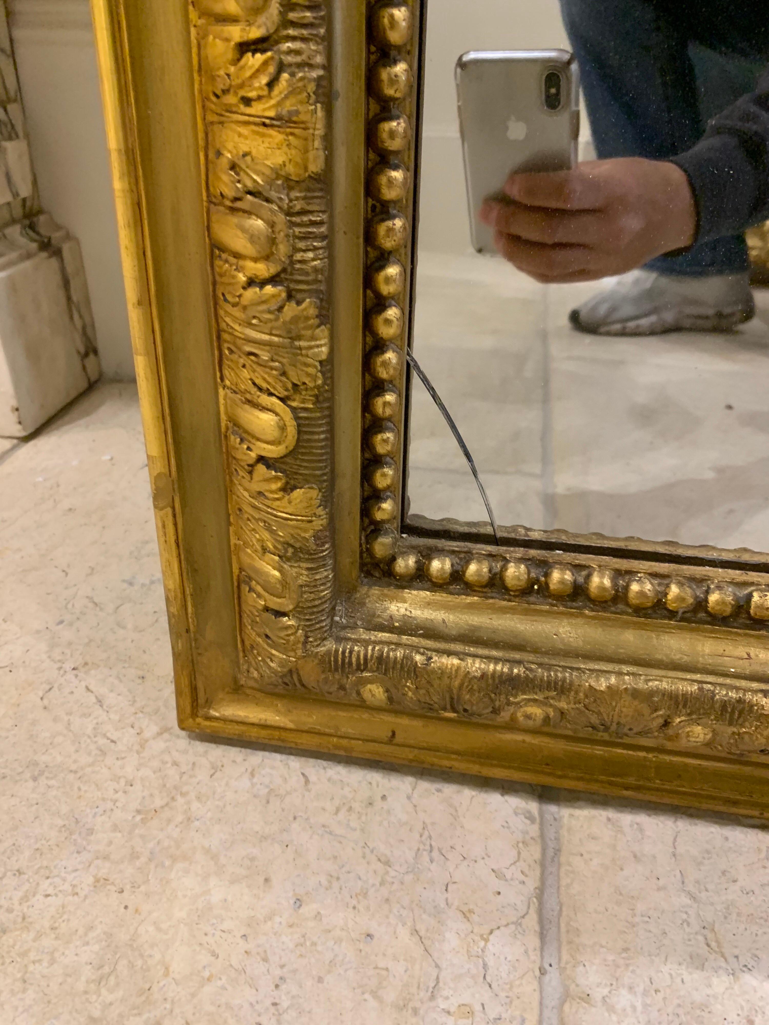 19th Century French Louis XVI Style Carved and Giltwood Mirror 3