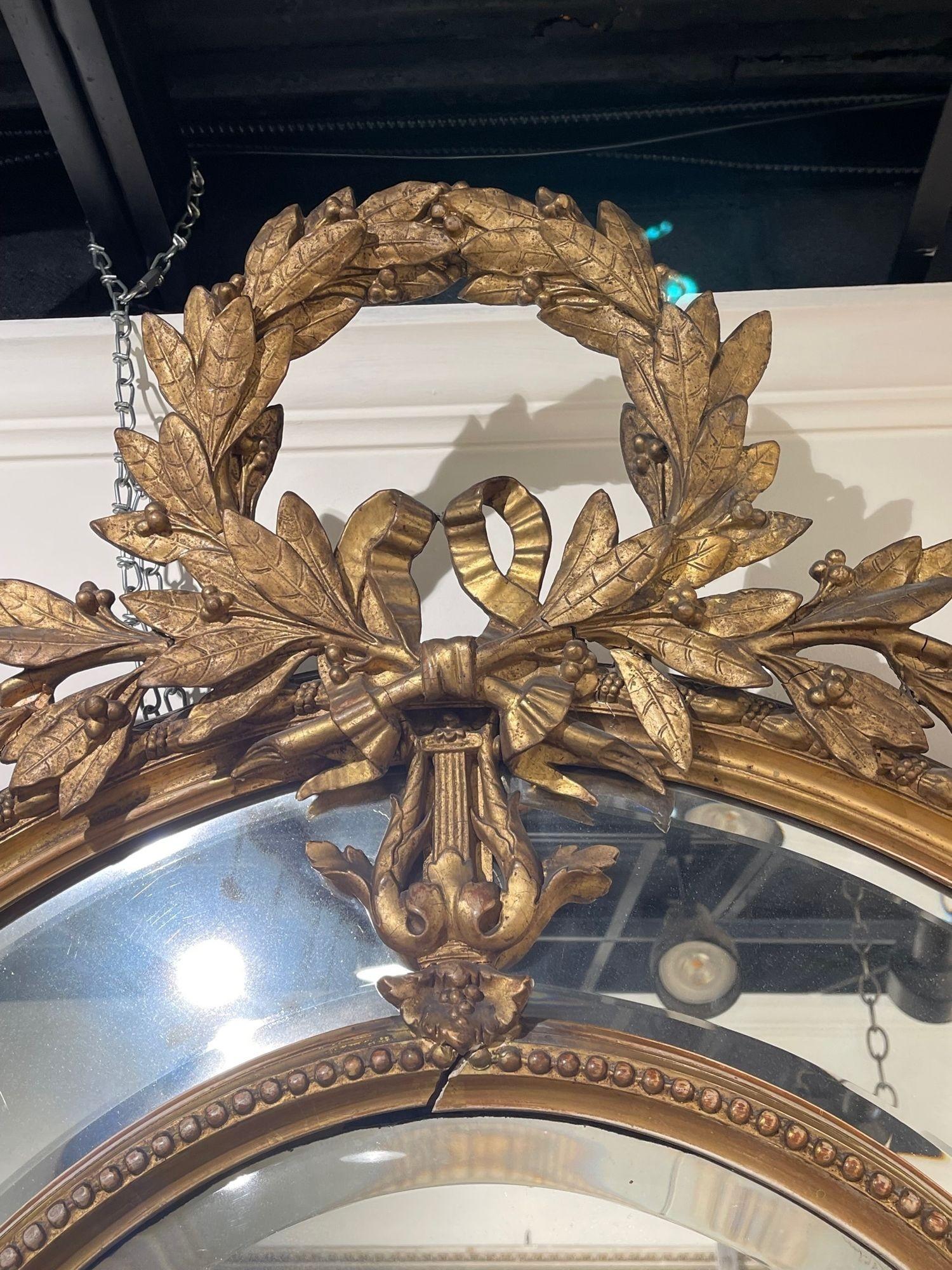 19th Century French Louis XVI Style Carved and Giltwood Mirror 2