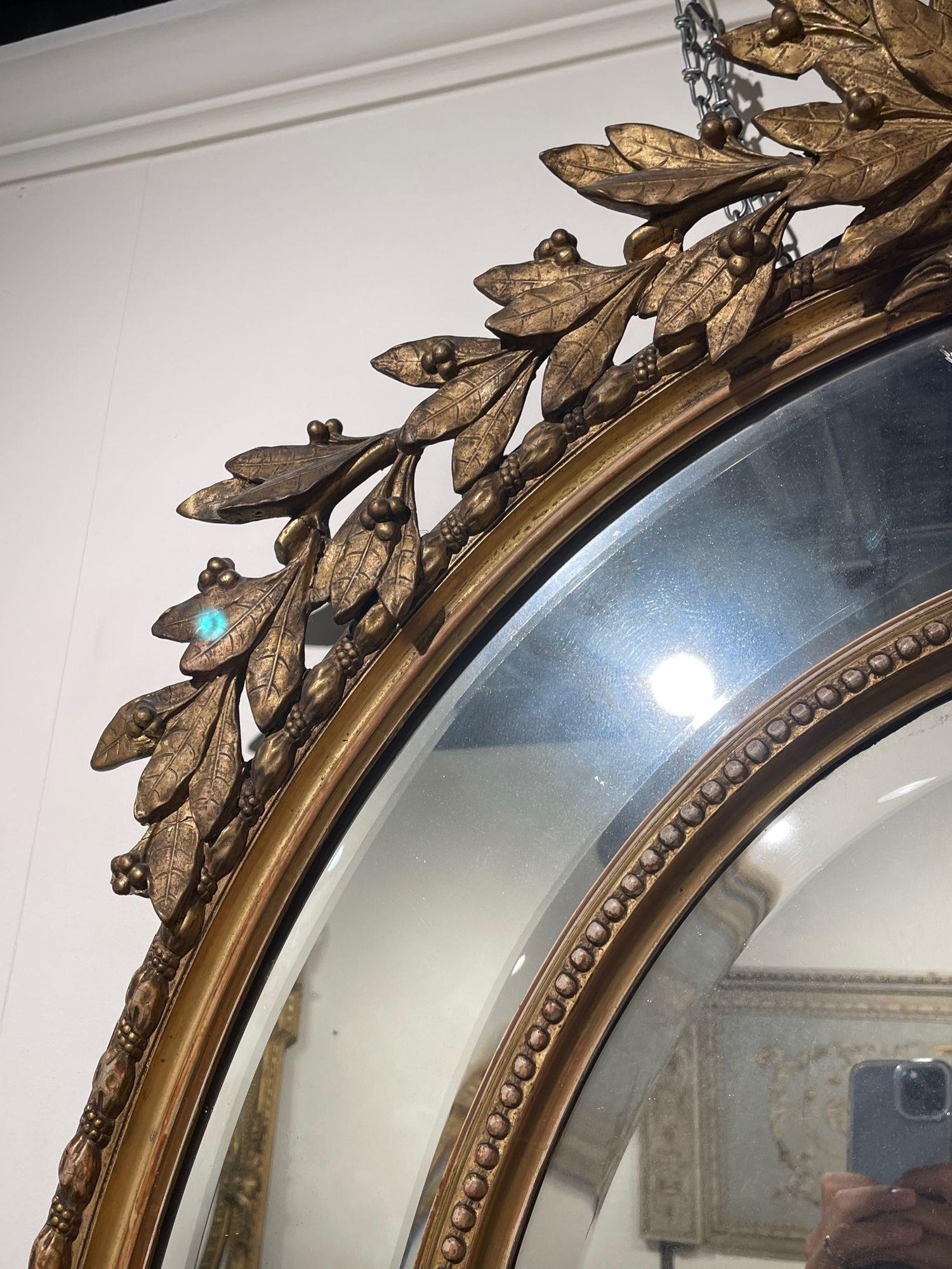 19th Century French Louis XVI Style Carved and Giltwood Mirror 3