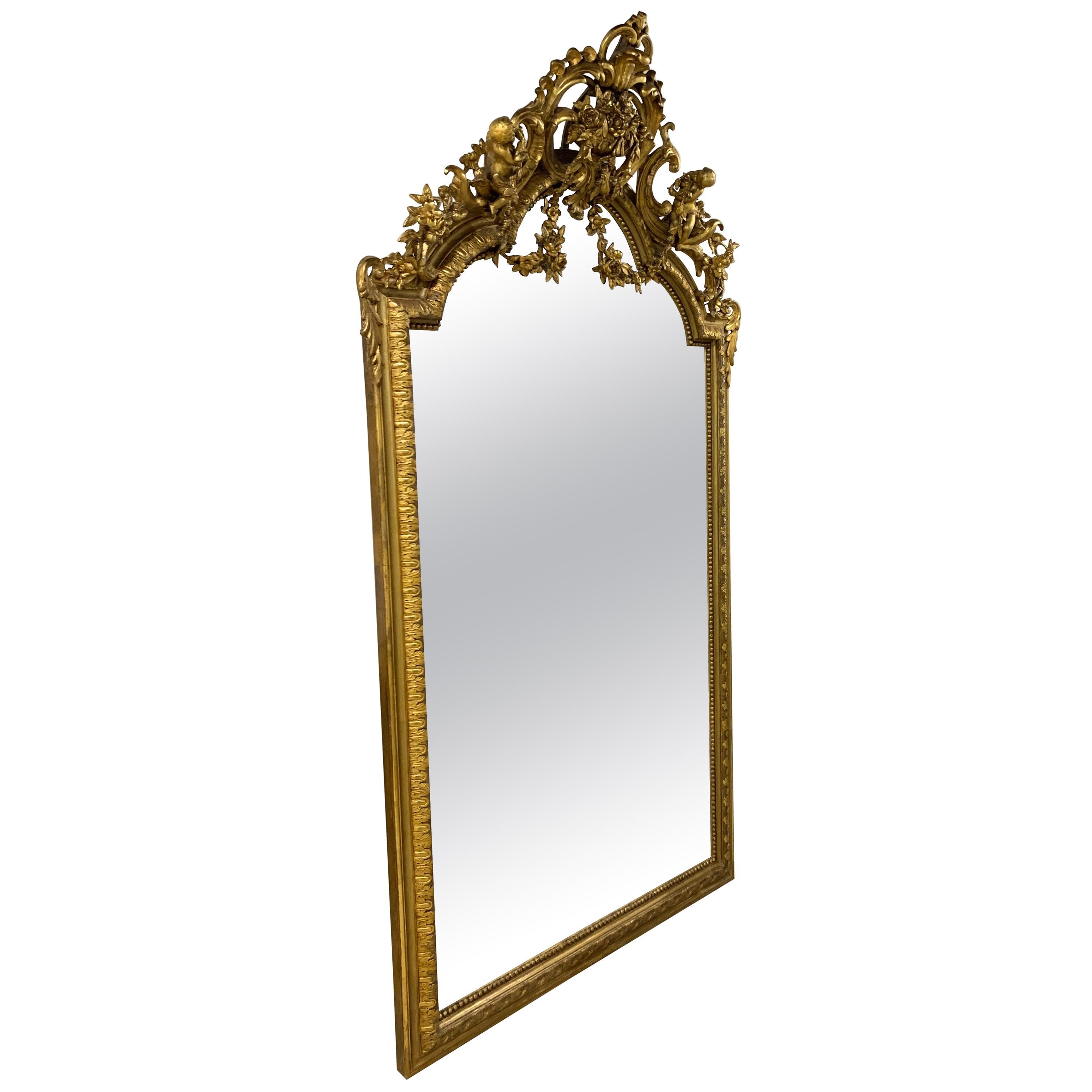 19th Century Louis XVI Celadon Carved Arched Mirror at 1stDibs