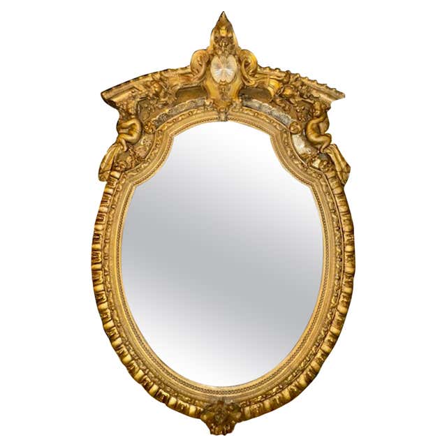 European Rococo Chair French Rococo Style Gold Putti Cherub Motif Oval Vertical Beveled ...