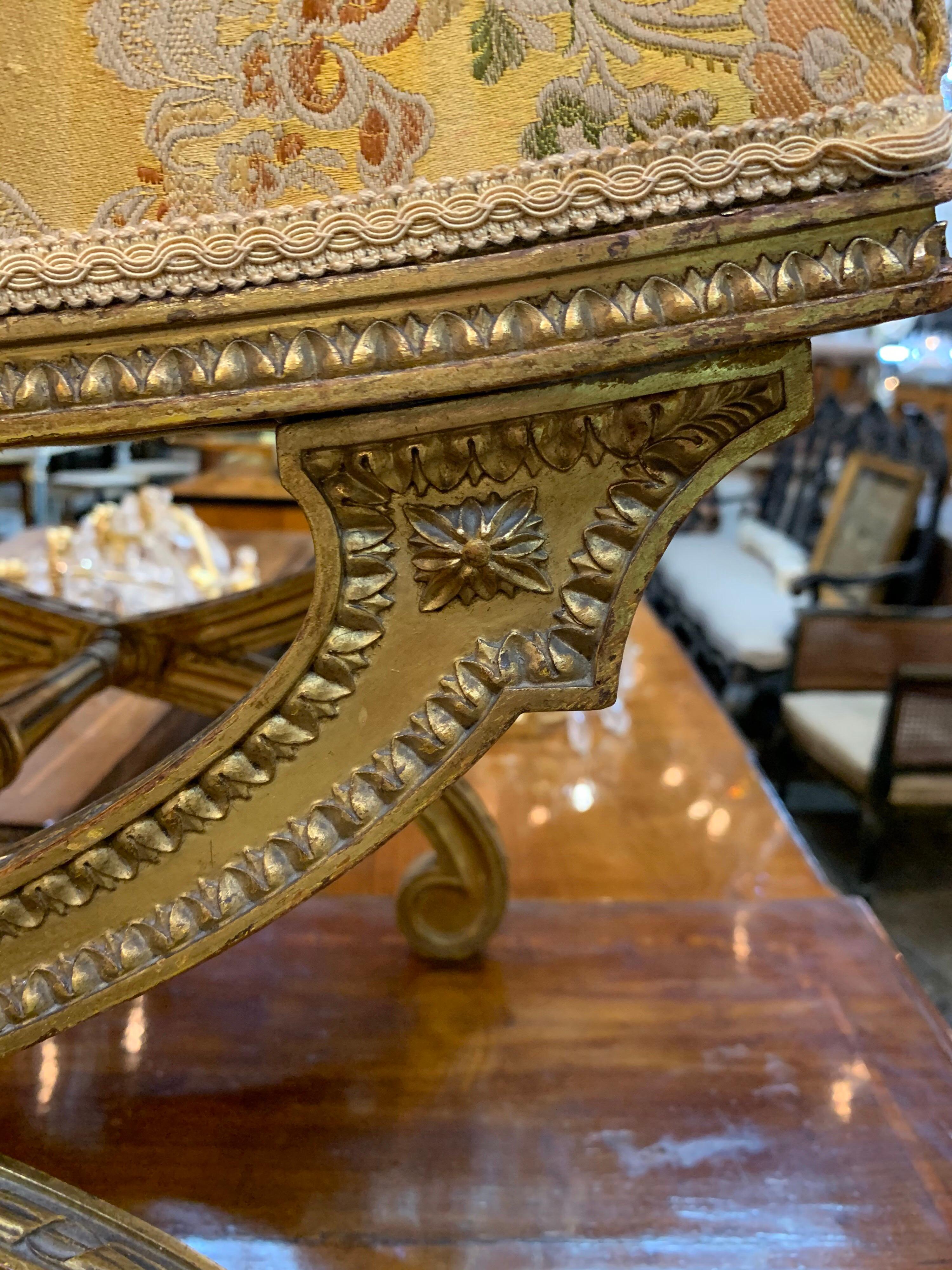 19th Century French Louis XVI Style Carved and Giltwood Stool In Good Condition In Dallas, TX