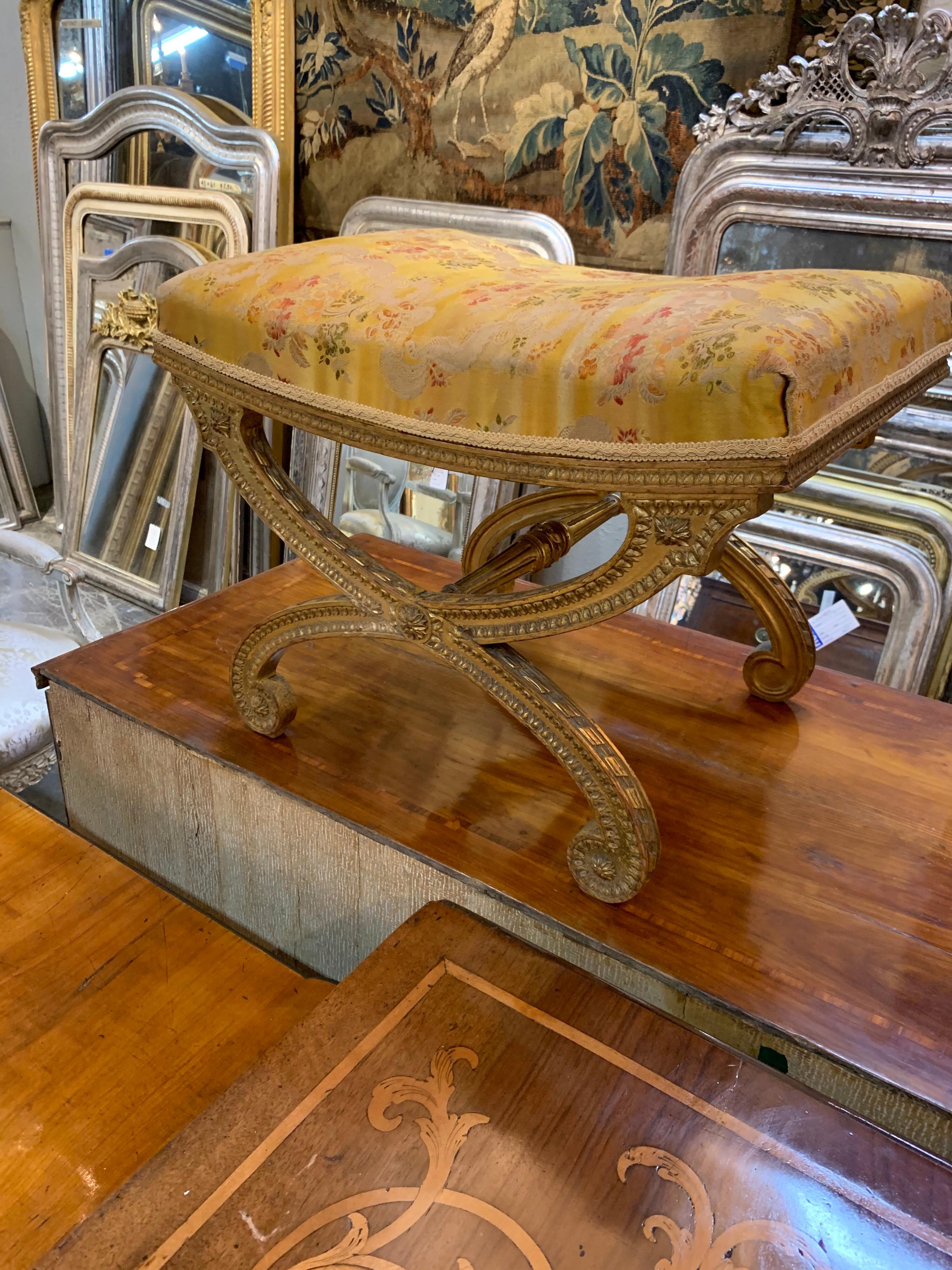 19th Century French Louis XVI Style Carved and Giltwood Stool 4