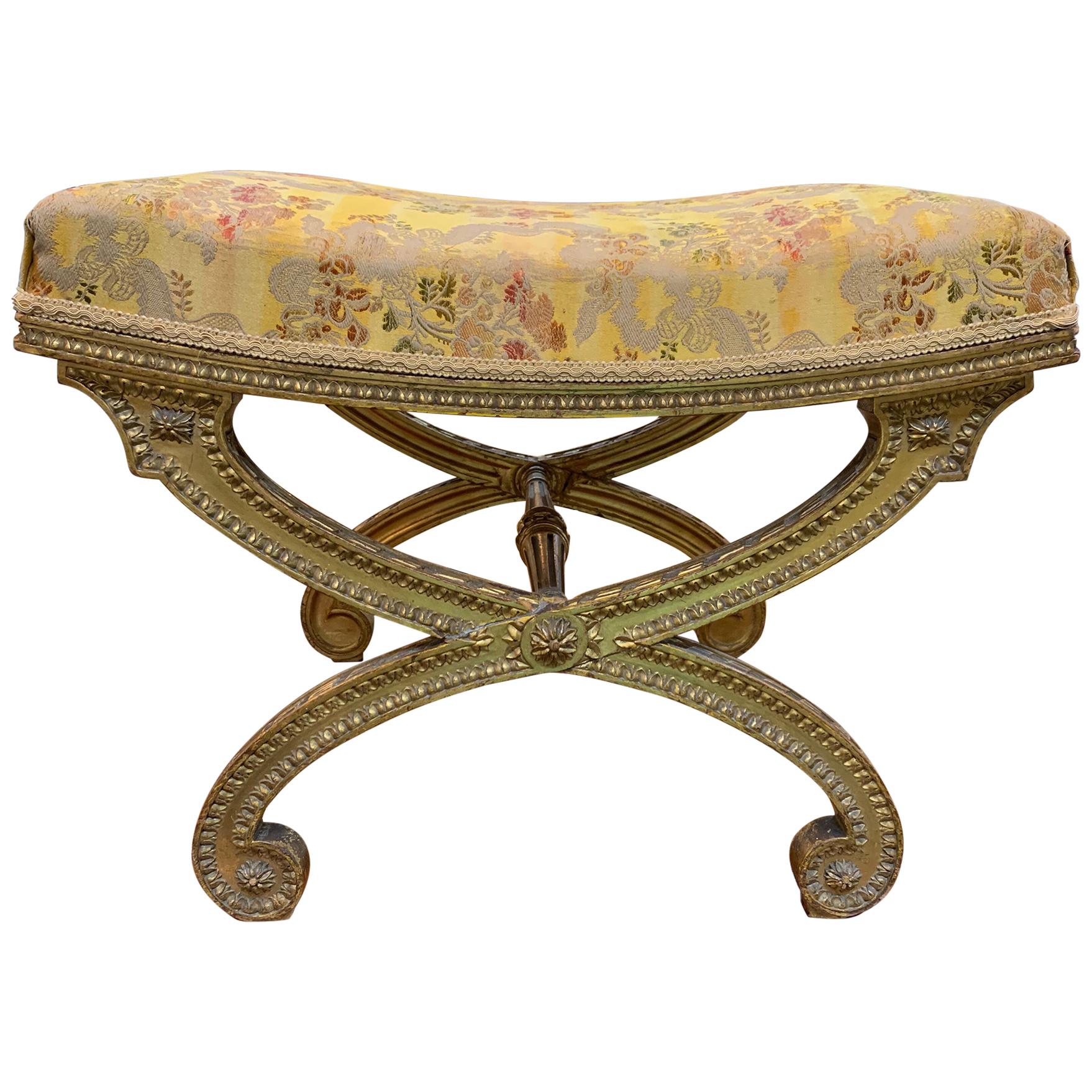 19th Century French Louis XVI Style Carved and Giltwood Stool