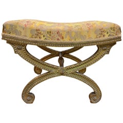 19th Century French Louis XVI Style Carved and Giltwood Stool