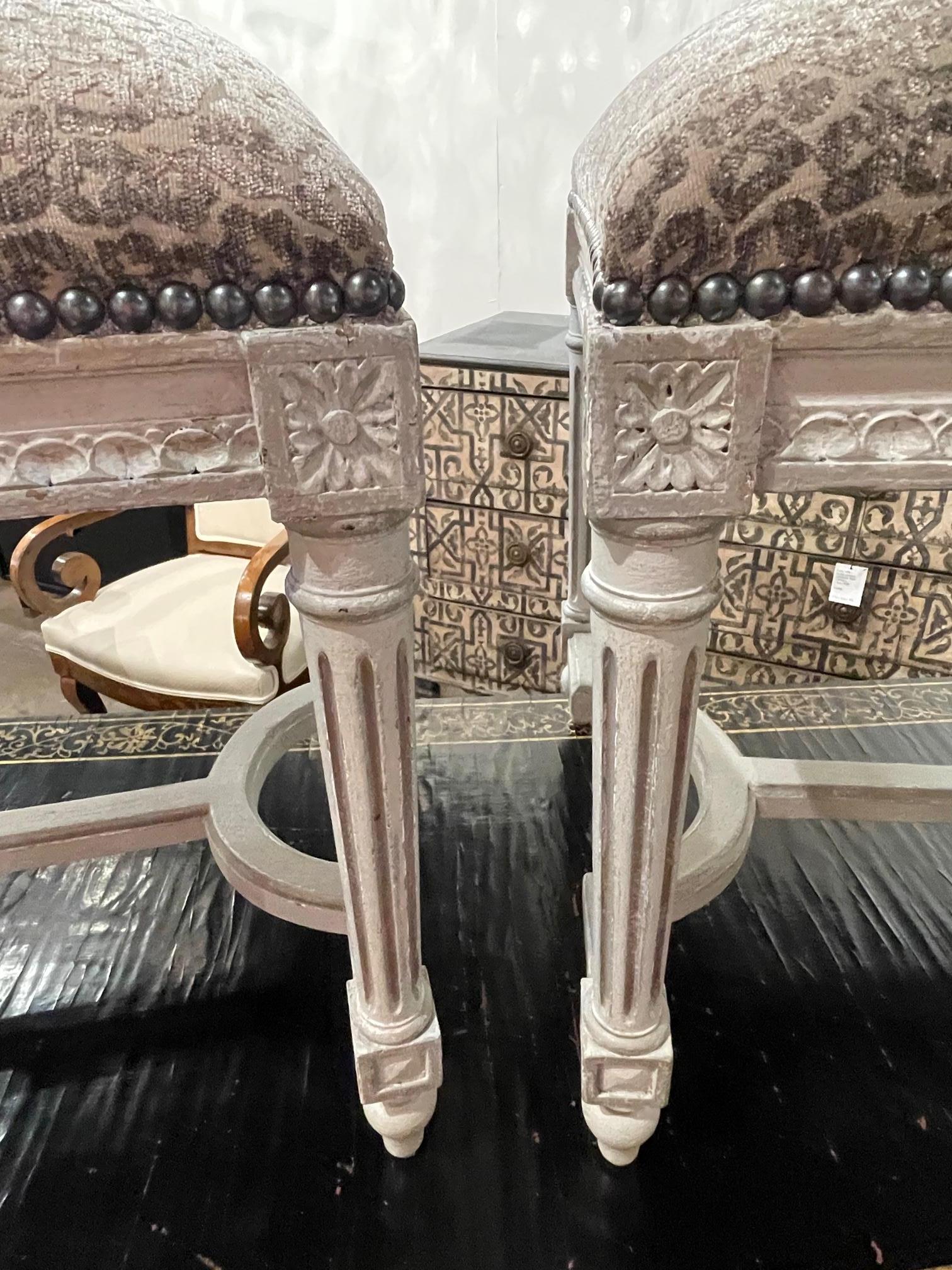 19th Century French Louis XVI Style Carved and Painted Benches In Good Condition In Dallas, TX