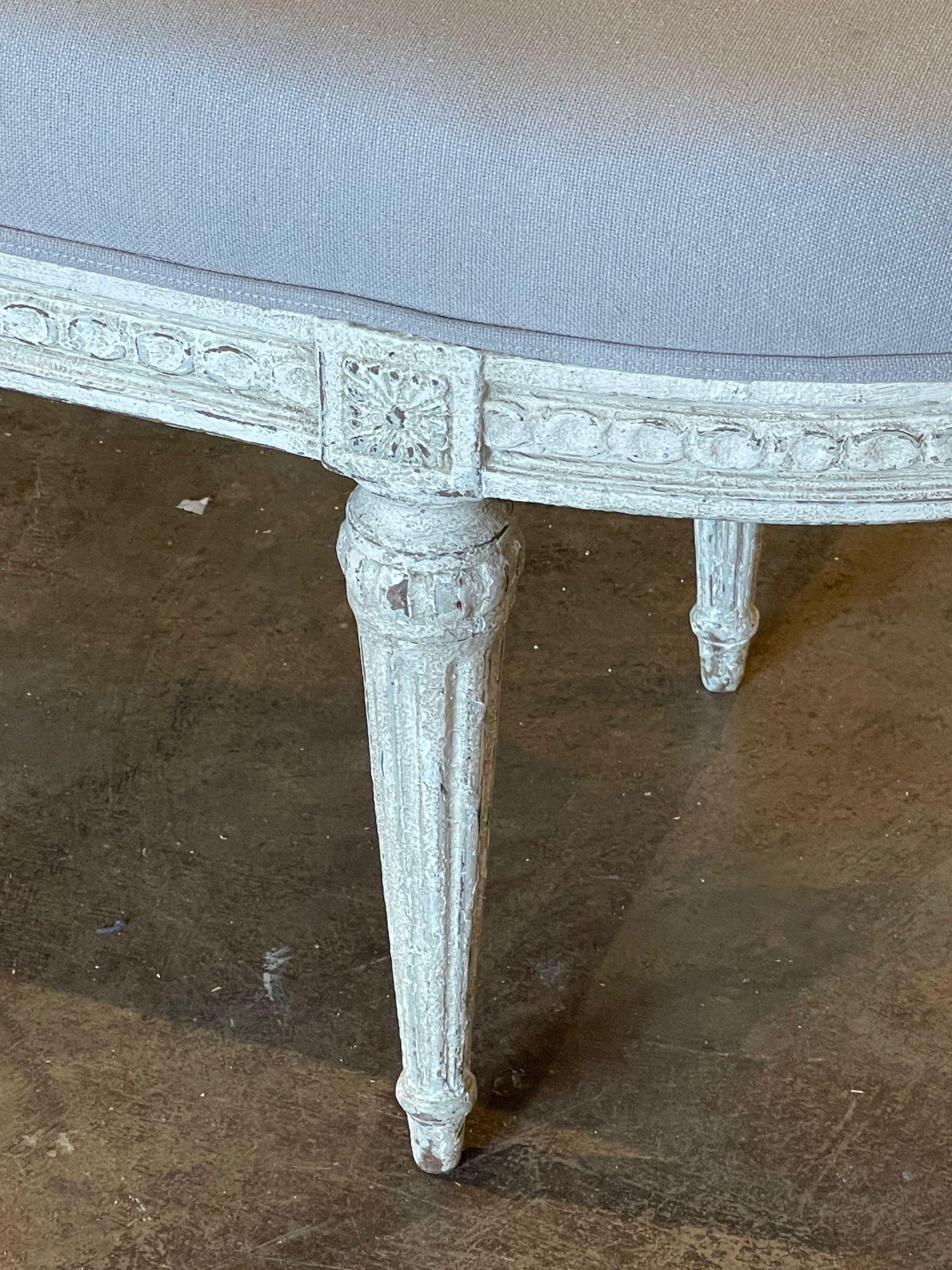 Hand-Carved 19th Century French Louis XVI Style Carved and Painted Benches For Sale