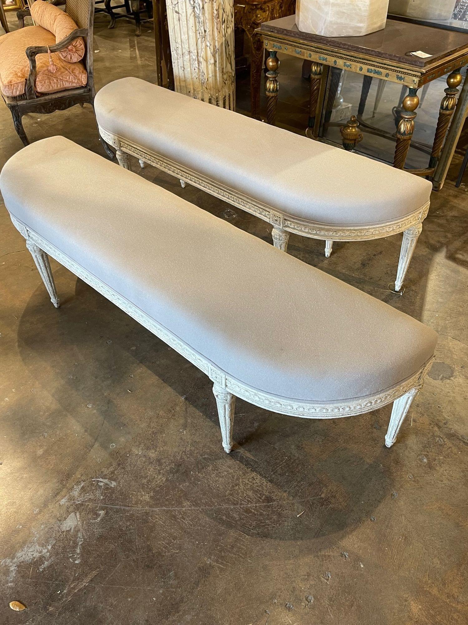 19th Century French Louis XVI Style Carved and Painted Benches In Good Condition For Sale In Dallas, TX