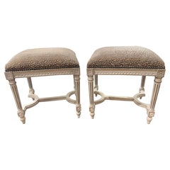 19th Century French Louis XVI Style Carved and Painted Benches