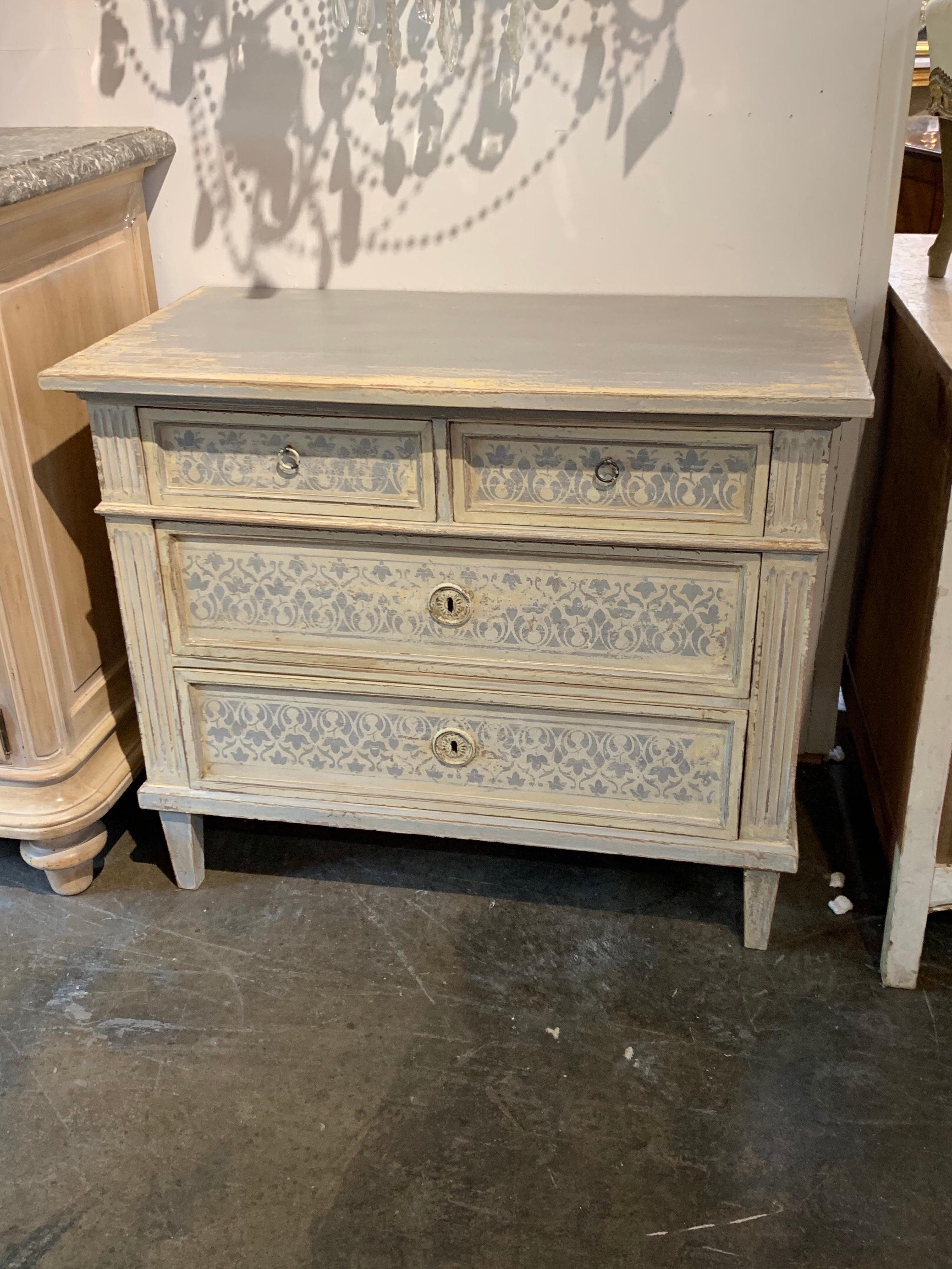 19th Century French Louis XVI Style Carved and Painted Commode 2