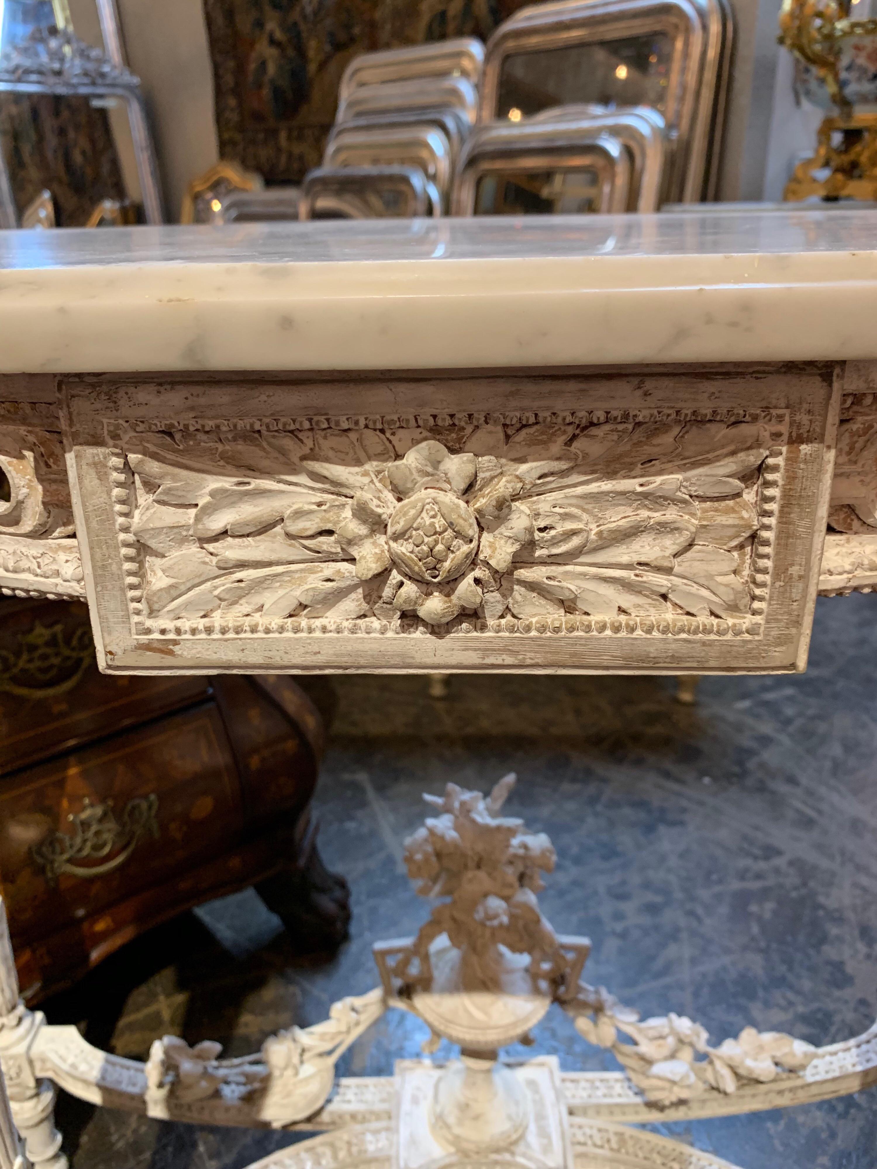 19th Century French Louis XVI Style Carved and Painted Demi-Lune-Console In Good Condition In Dallas, TX