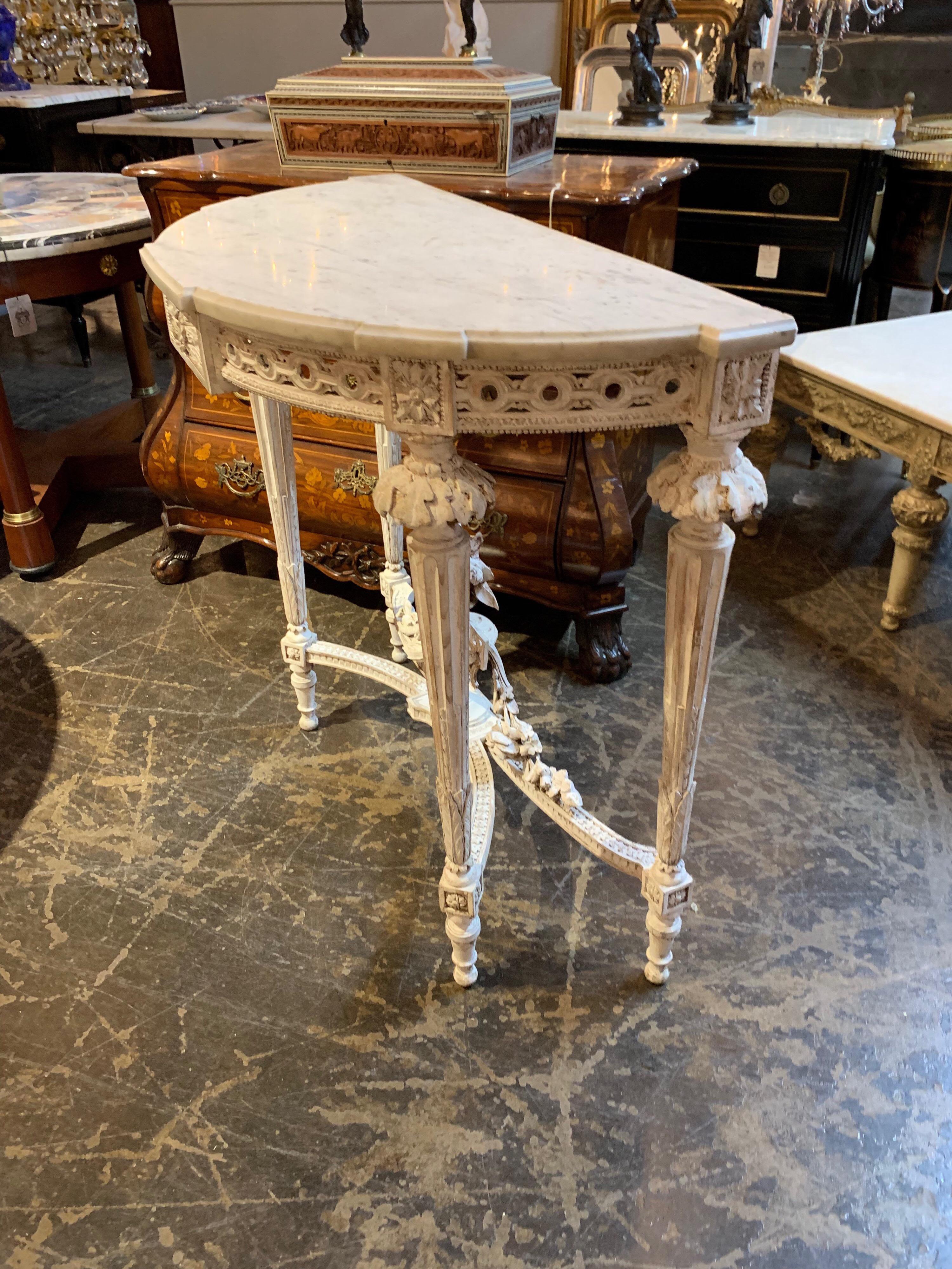 19th Century French Louis XVI Style Carved and Painted Demi-Lune-Console 2