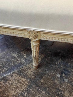 19th Century French Louis XVI Style Carved and Painted High Back Settee