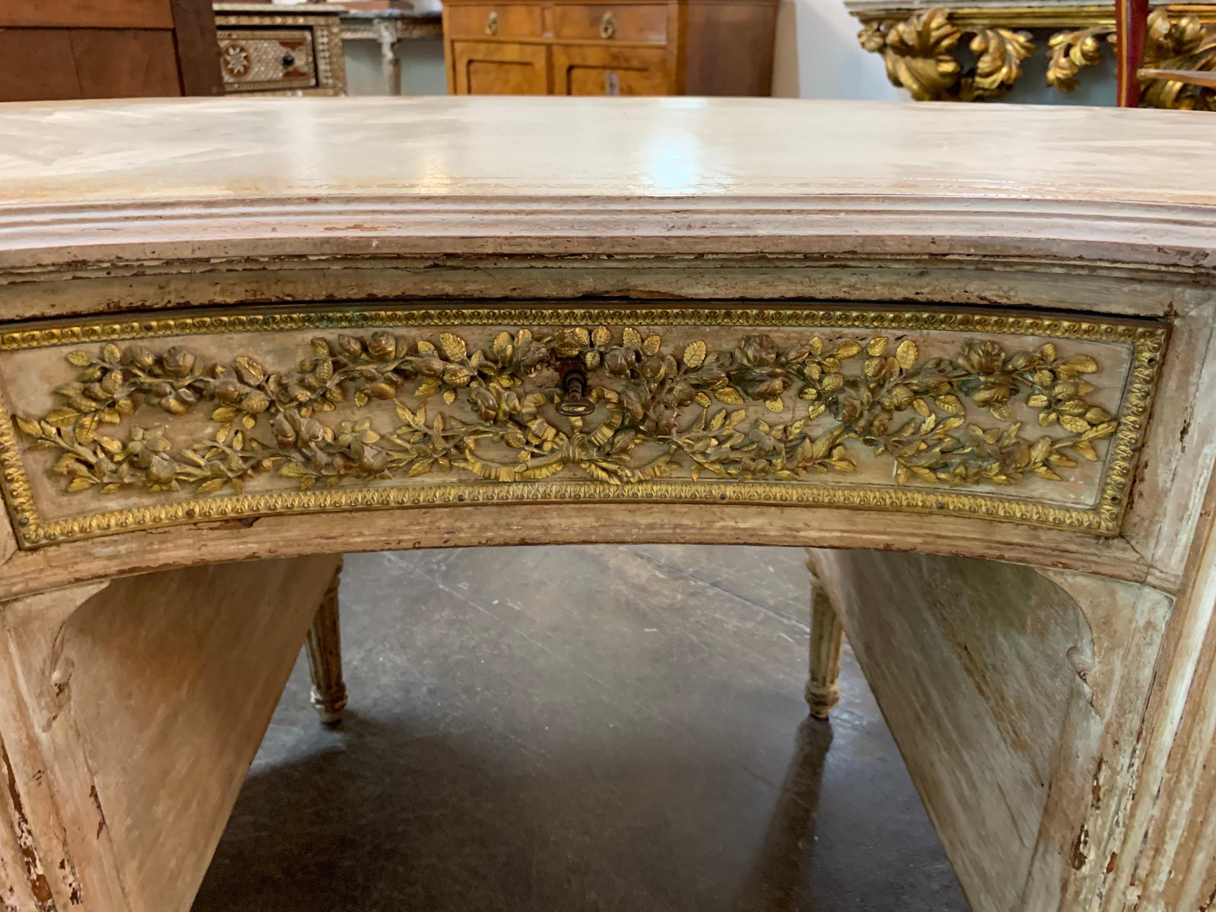 Wood 19th Century French Louis XVI Style Carved and Painted Ladies Desk