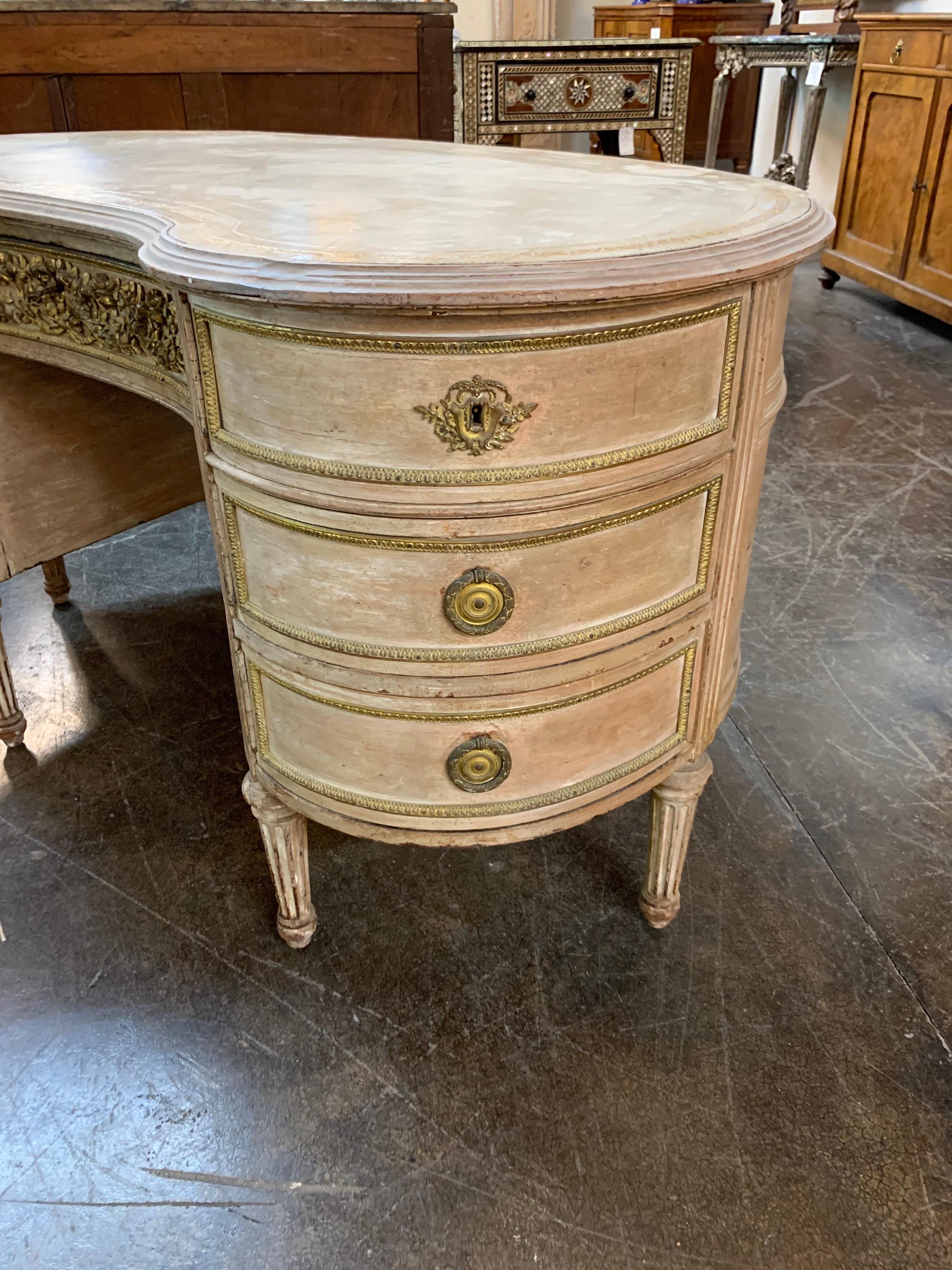 19th Century French Louis XVI Style Carved and Painted Ladies Desk 1