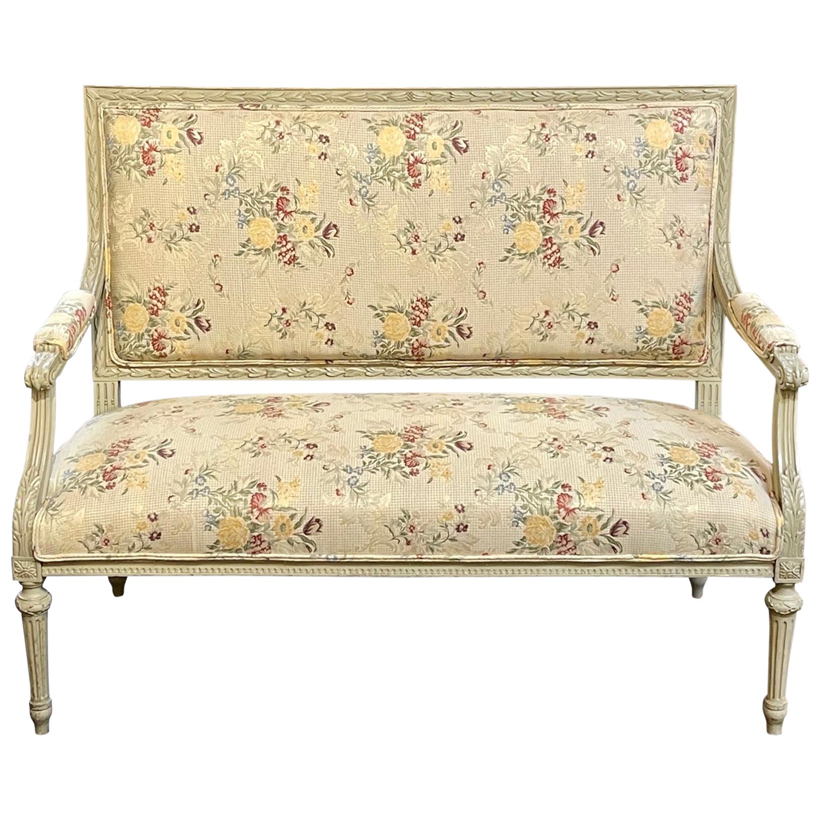 19th Century French Louis XVI Style Carved and Painted Settees