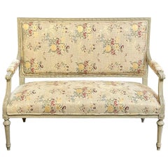 19th Century French Louis XVI Style Carved and Painted Settees