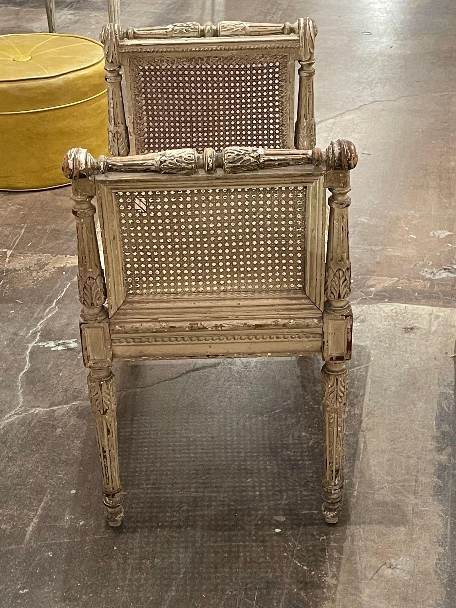 19th Century French Louis XVI Style Carved and Painted Vanity Stool In Good Condition For Sale In Dallas, TX