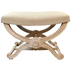 19th Century French Louis XVI Style Carved and Painted X Form Benches