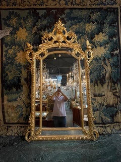 19th Century French Louis XVI Style Carved and Parcel Gilt Wedding Mirror