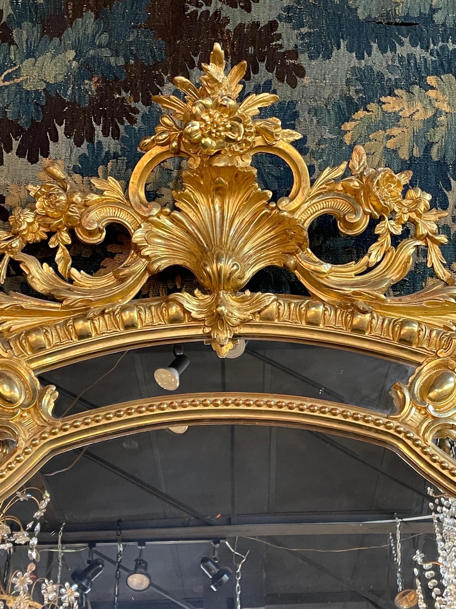 19th Century French Louis XVI Style Carved and Parcel Gilt Wedding Mirror In Good Condition In Dallas, TX