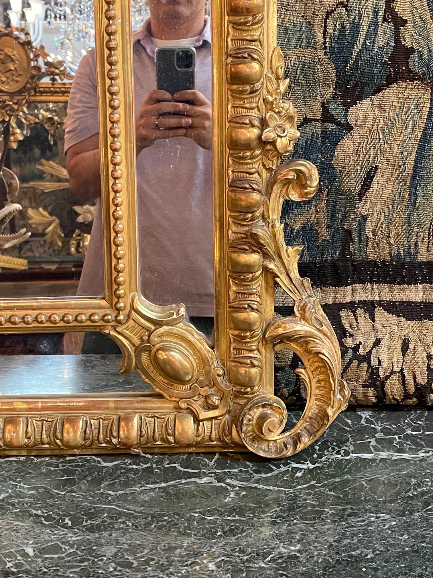 19th Century French Louis XVI Style Carved and Parcel Gilt Wedding Mirror 4