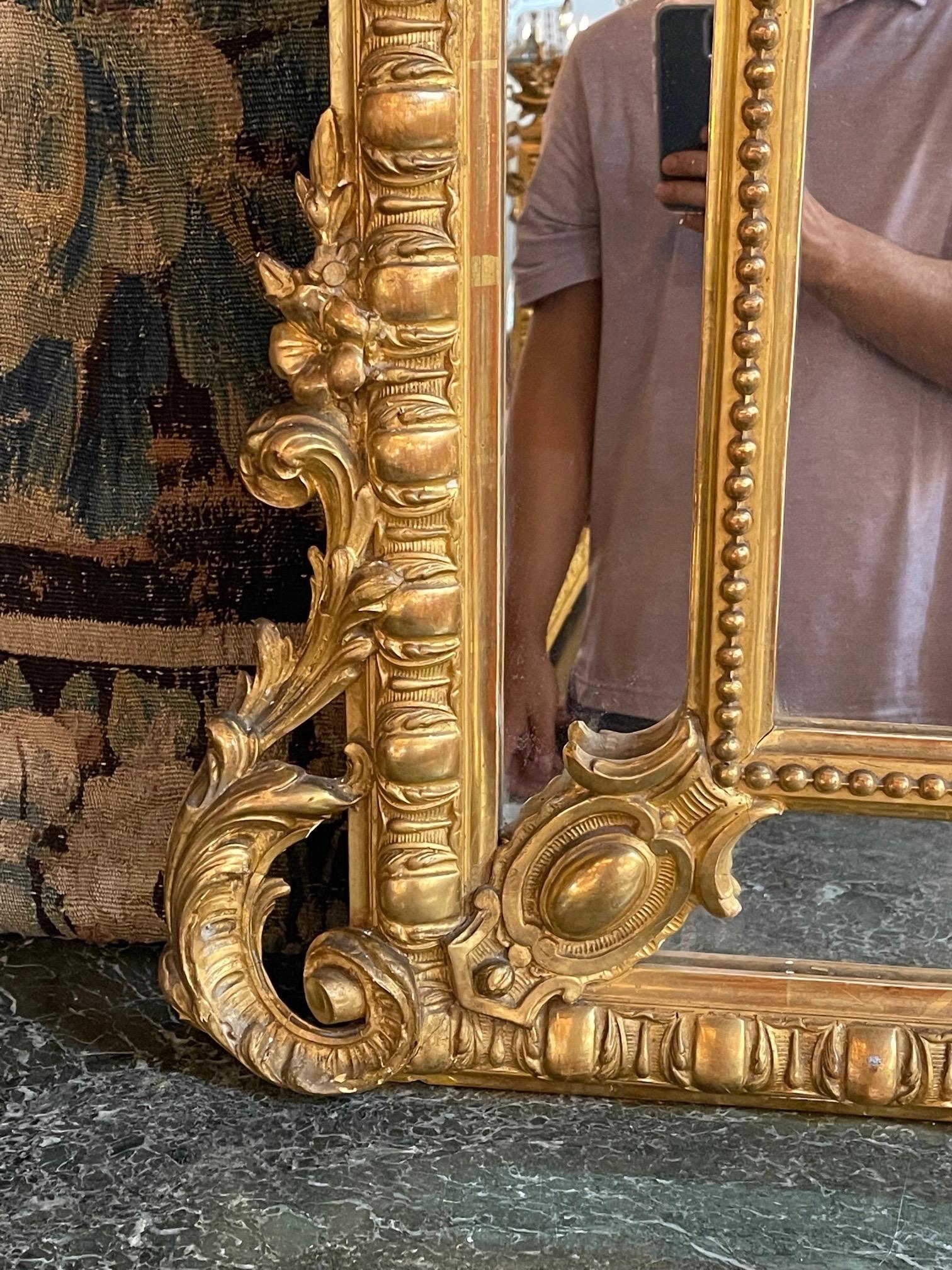 19th Century French Louis XVI Style Carved and Parcel Gilt Wedding Mirror 5