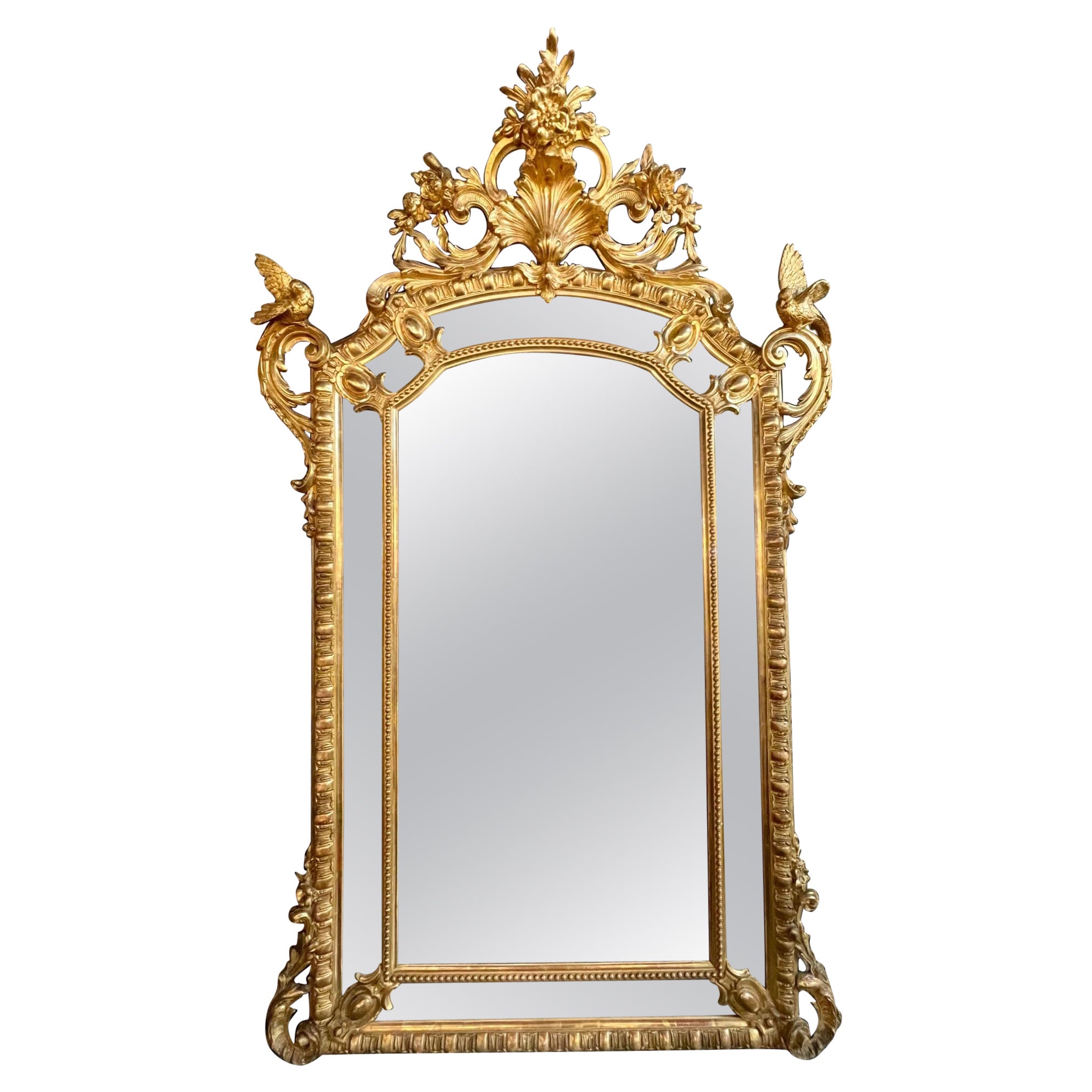 19th Century French Louis XVI Style Carved and Parcel Gilt Wedding Mirror