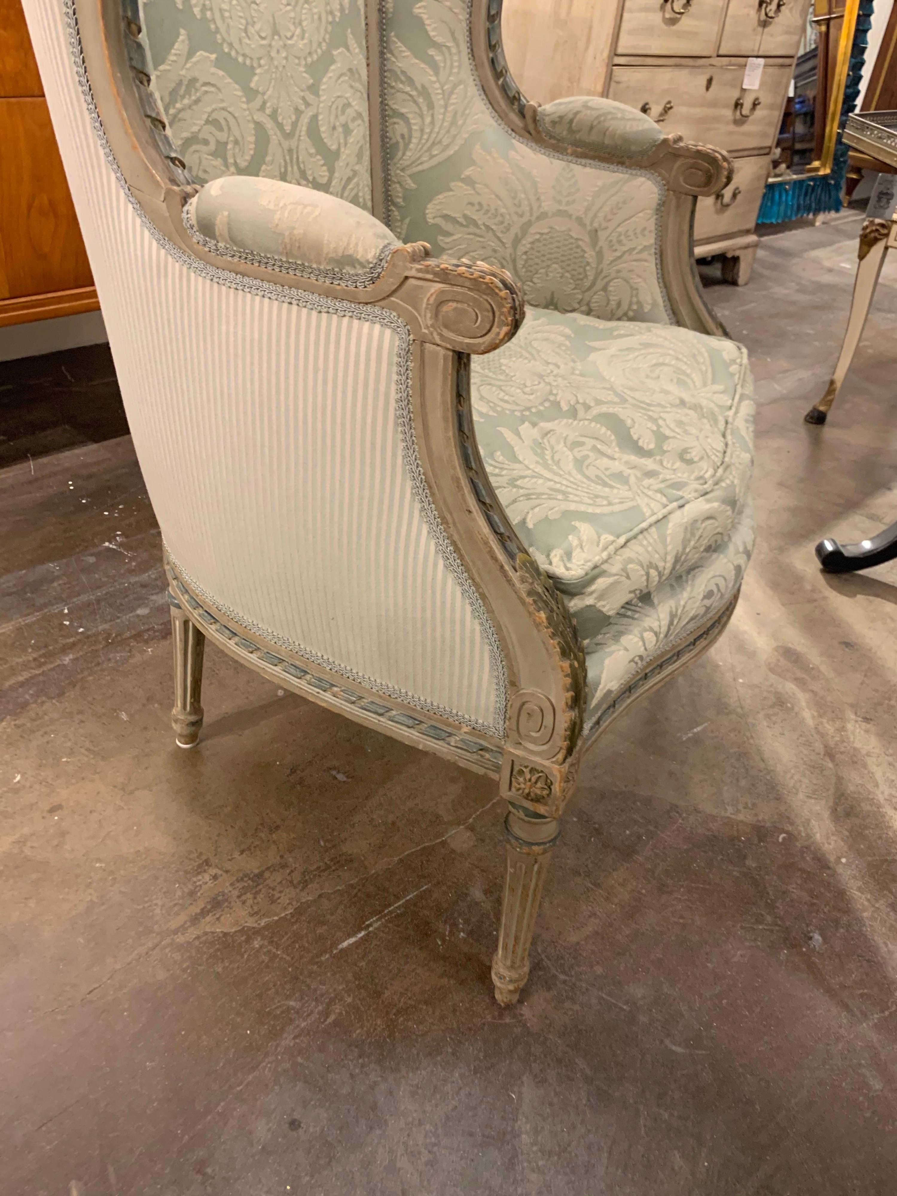 Fabric 19th Century French Louis XVI Style Carved Bergère