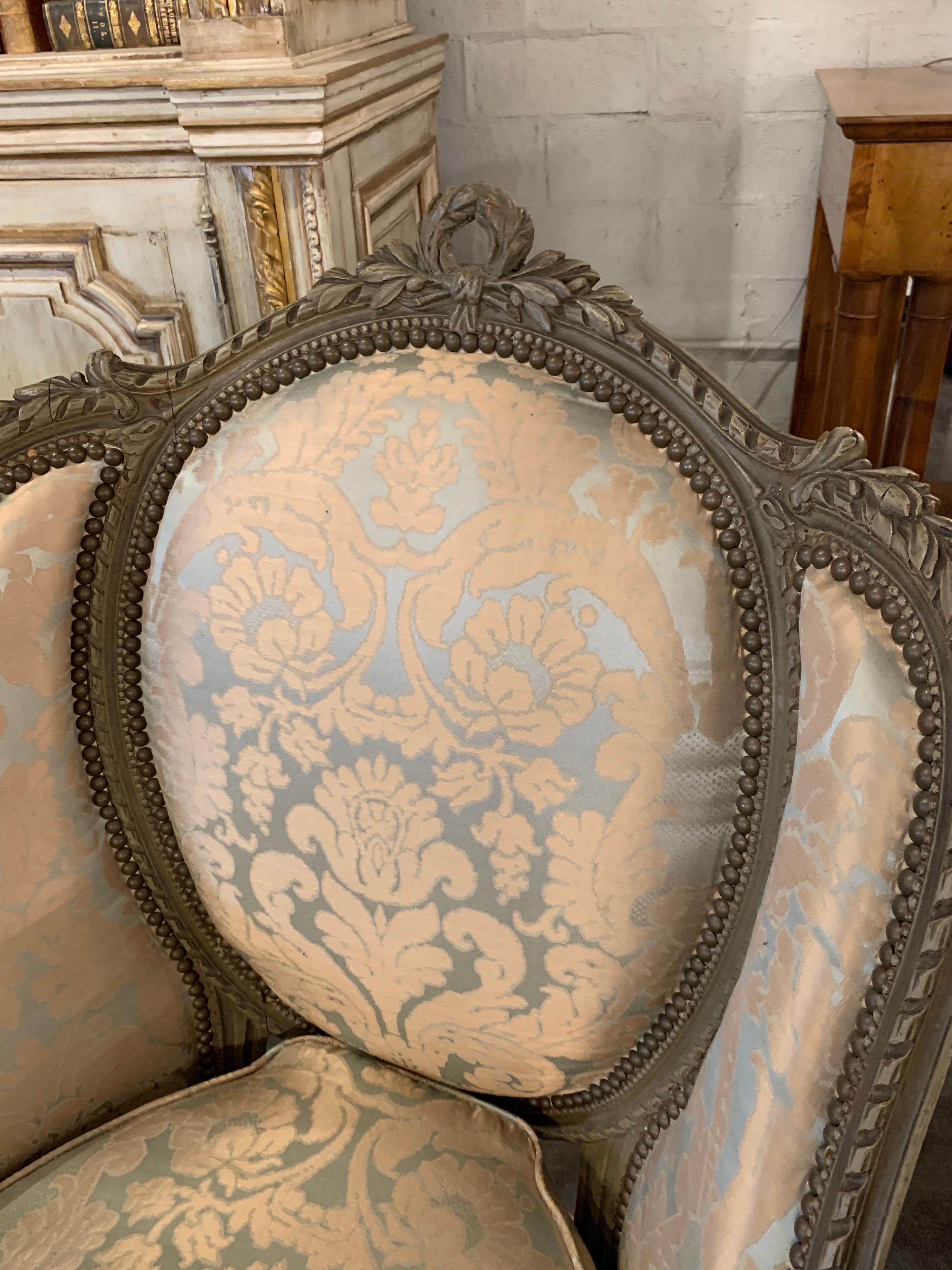 19th Century French Louis XVI Style Carved Bergeres In Good Condition In Dallas, TX