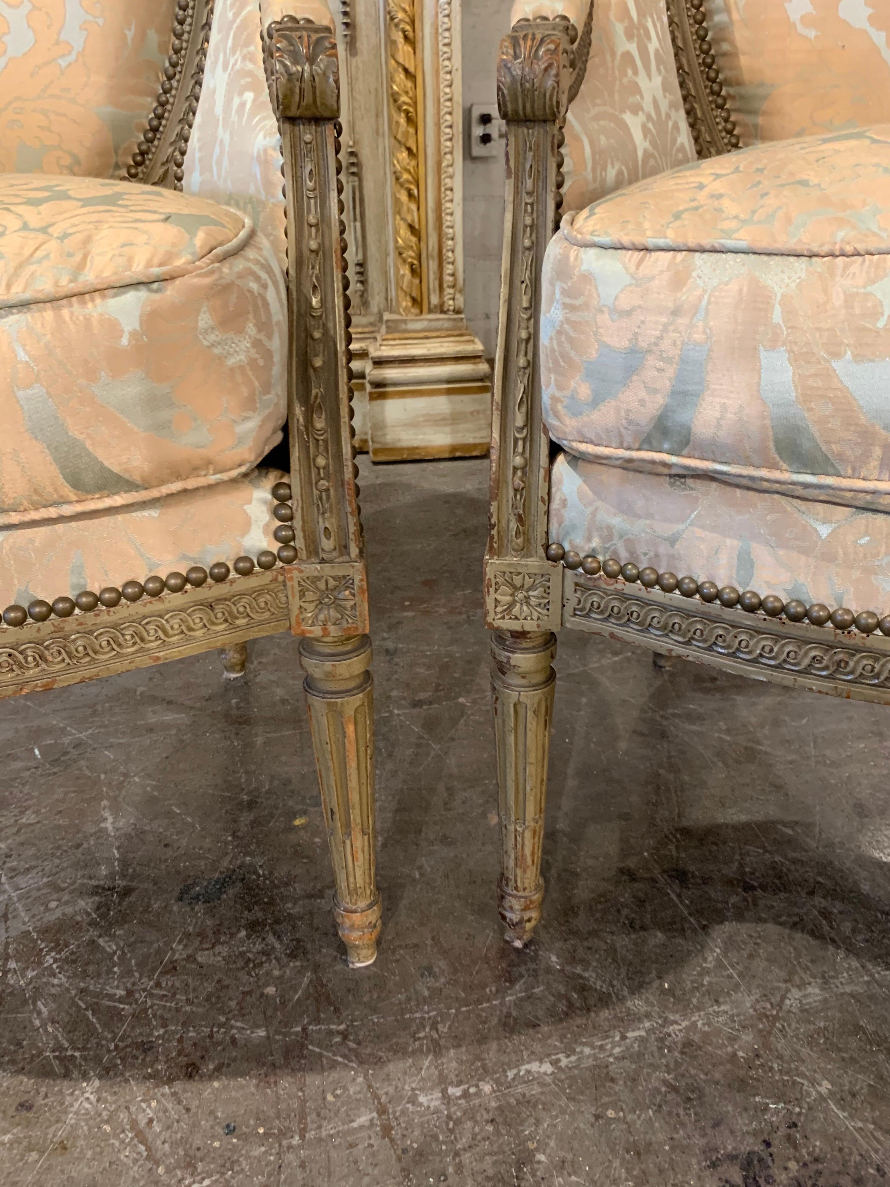19th Century French Louis XVI Style Carved Bergeres 1