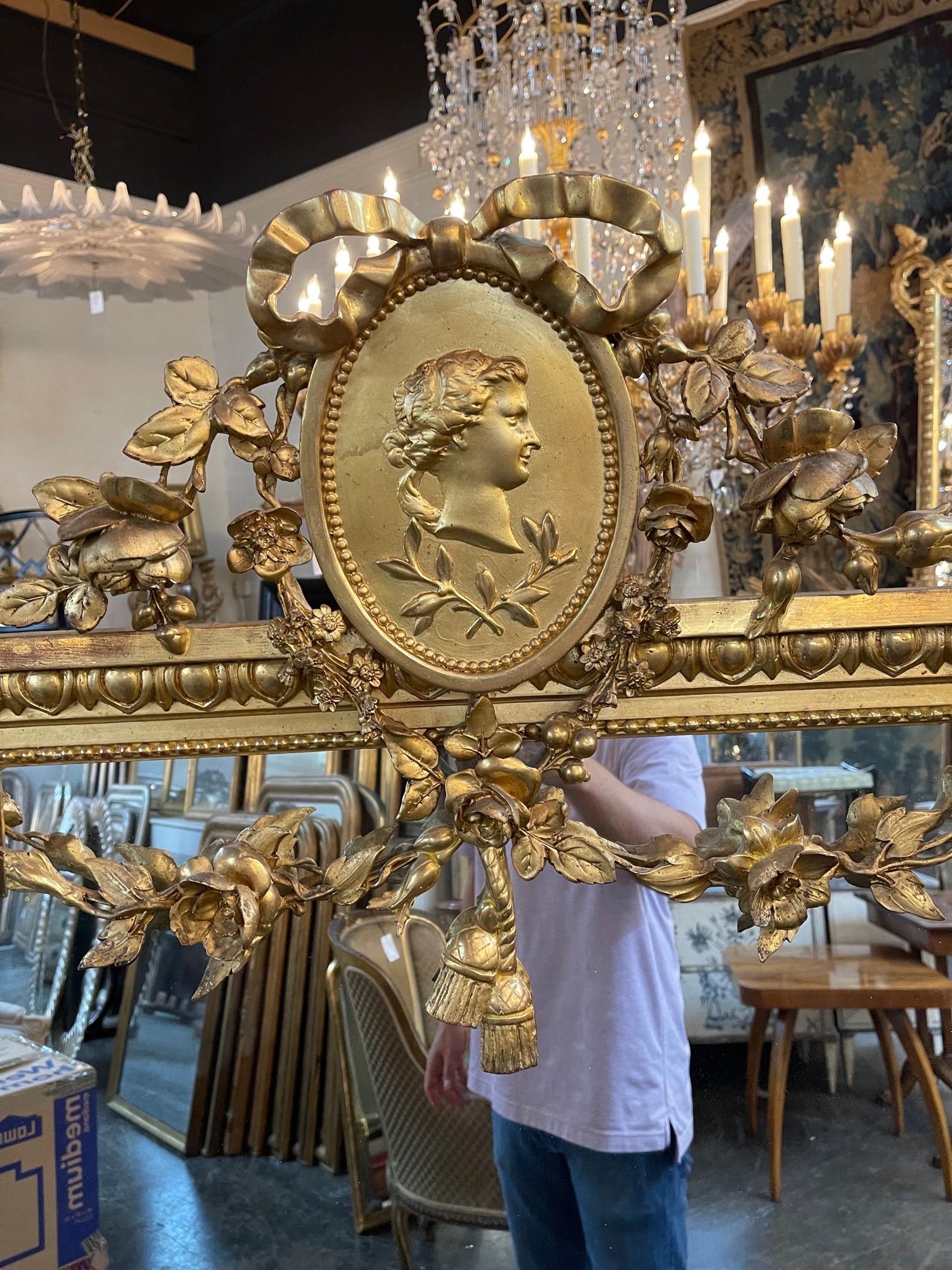 19th Century French Louis XVI Style Carved Giltwood Mirror In Good Condition In Dallas, TX