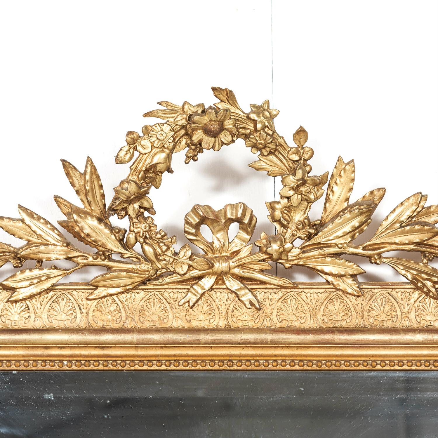 19th Century French Louis XVI Style Carved Giltwood Mirror In Good Condition In Birmingham, AL