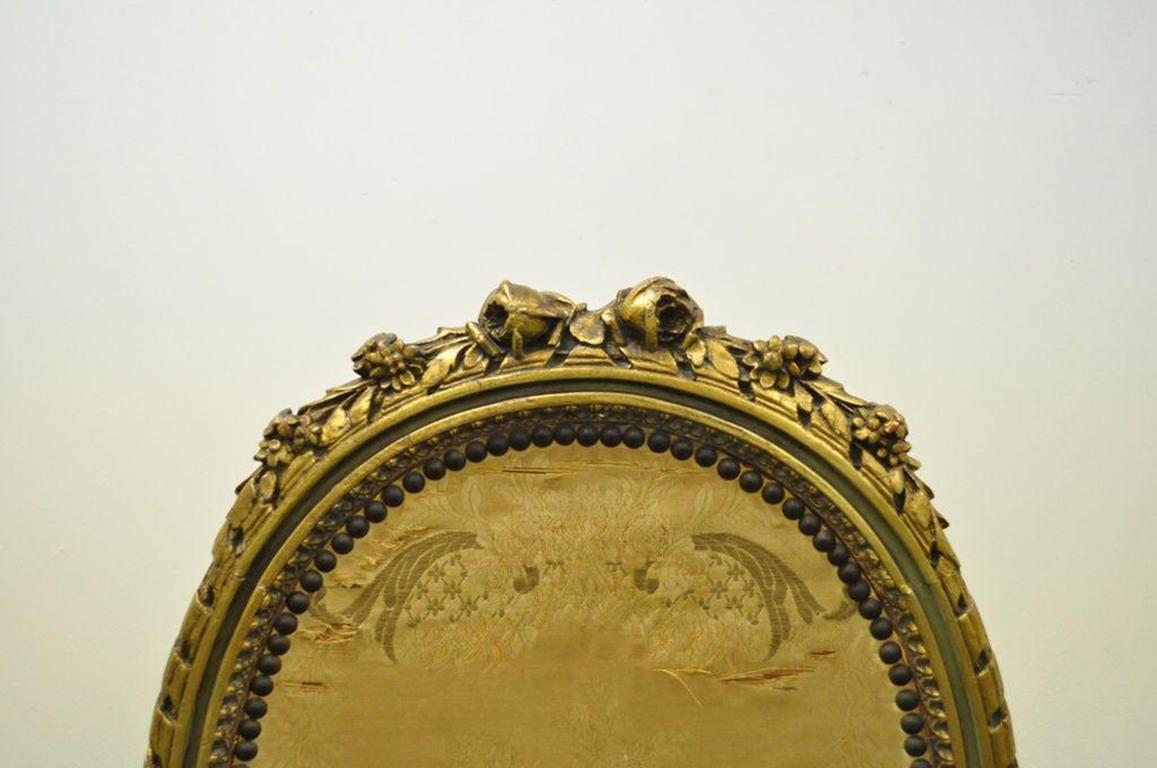 19th Century French Louis XVI Style Carved Giltwood Oval Fireplace Screen In Good Condition For Sale In Philadelphia, PA