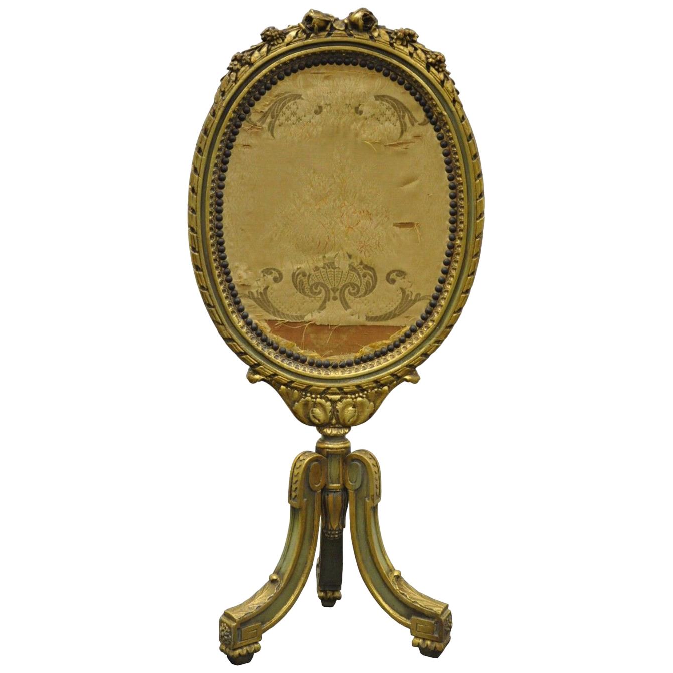 19th Century French Louis XVI Style Carved Giltwood Oval Fireplace Screen For Sale