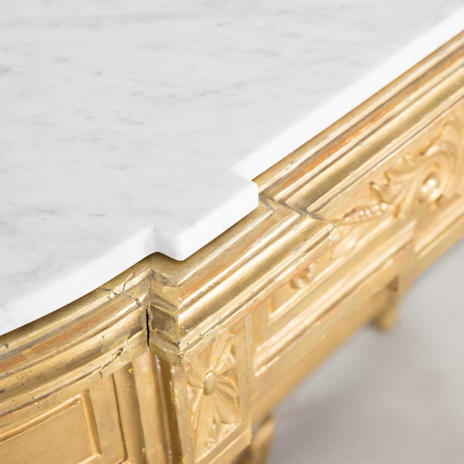 19th Century French Louis XVI Style Carved Giltwood Wall Console with Marble Top 5