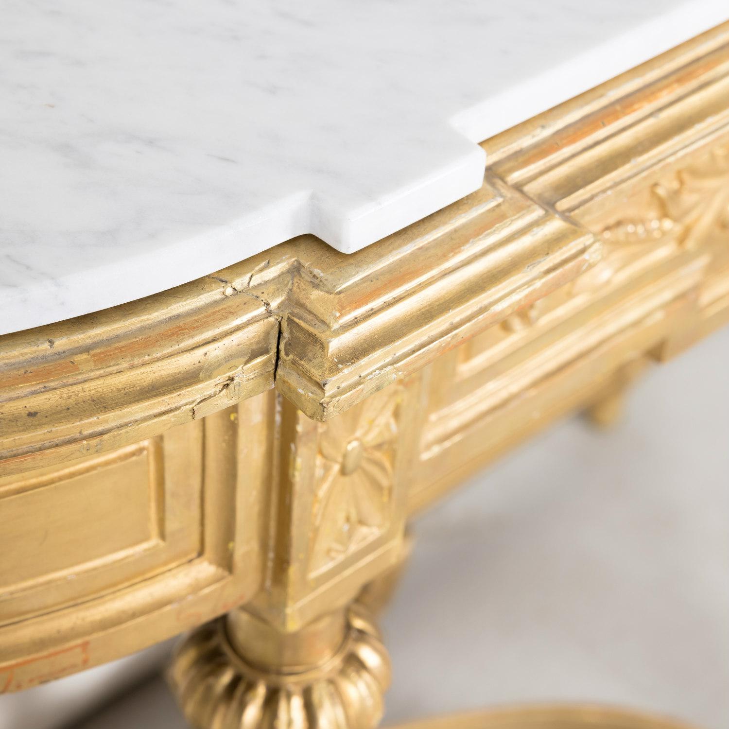 19th Century French Louis XVI Style Carved Giltwood Wall Console with Marble Top 6