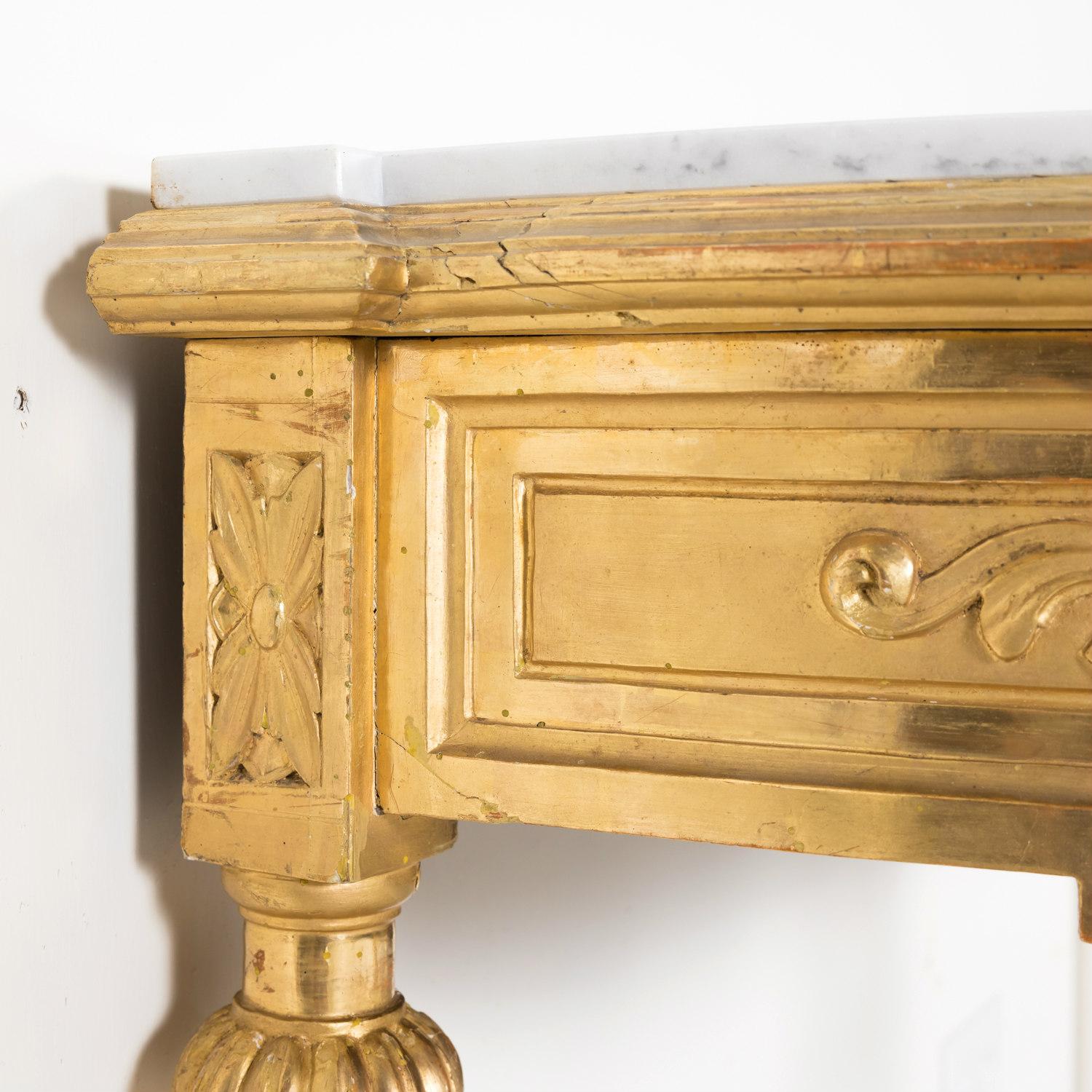 19th Century French Louis XVI Style Carved Giltwood Wall Console with Marble Top 8