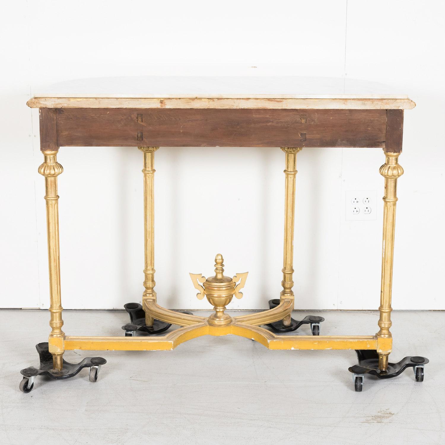 19th Century French Louis XVI Style Carved Giltwood Wall Console with Marble Top 10