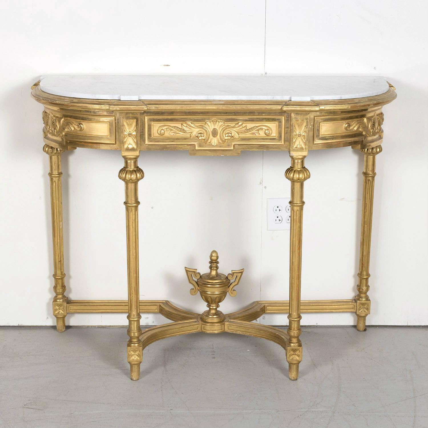 Late 19th Century 19th Century French Louis XVI Style Carved Giltwood Wall Console with Marble Top