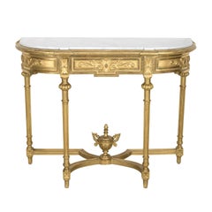 19th Century French Louis XVI Style Carved Giltwood Wall Console with Marble Top
